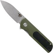 Bestech Pebble BG07A Green Black G10, Stonewashed pocket knife
