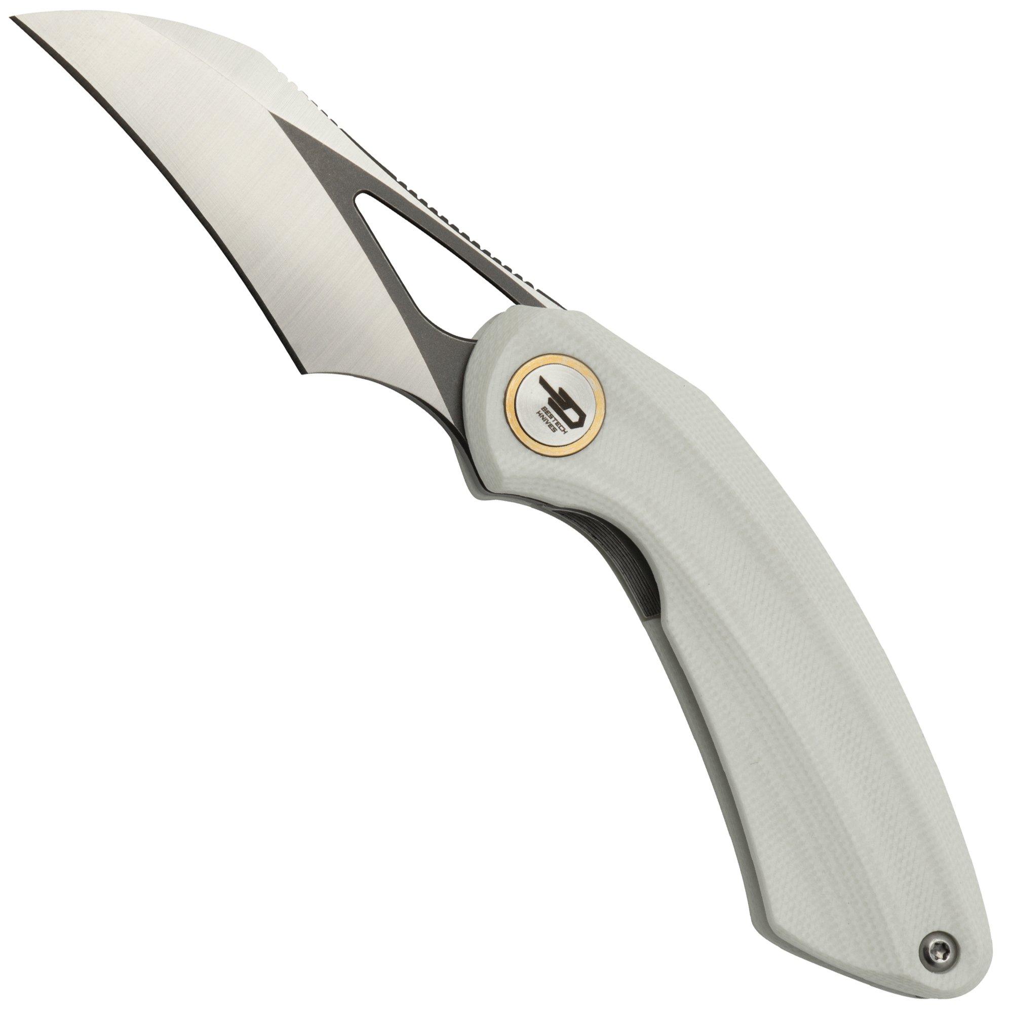 Bestech Bihai Grey DLC Stonewashed Satin, White G10 BG53E coltello da tasca, Ostap Hel design