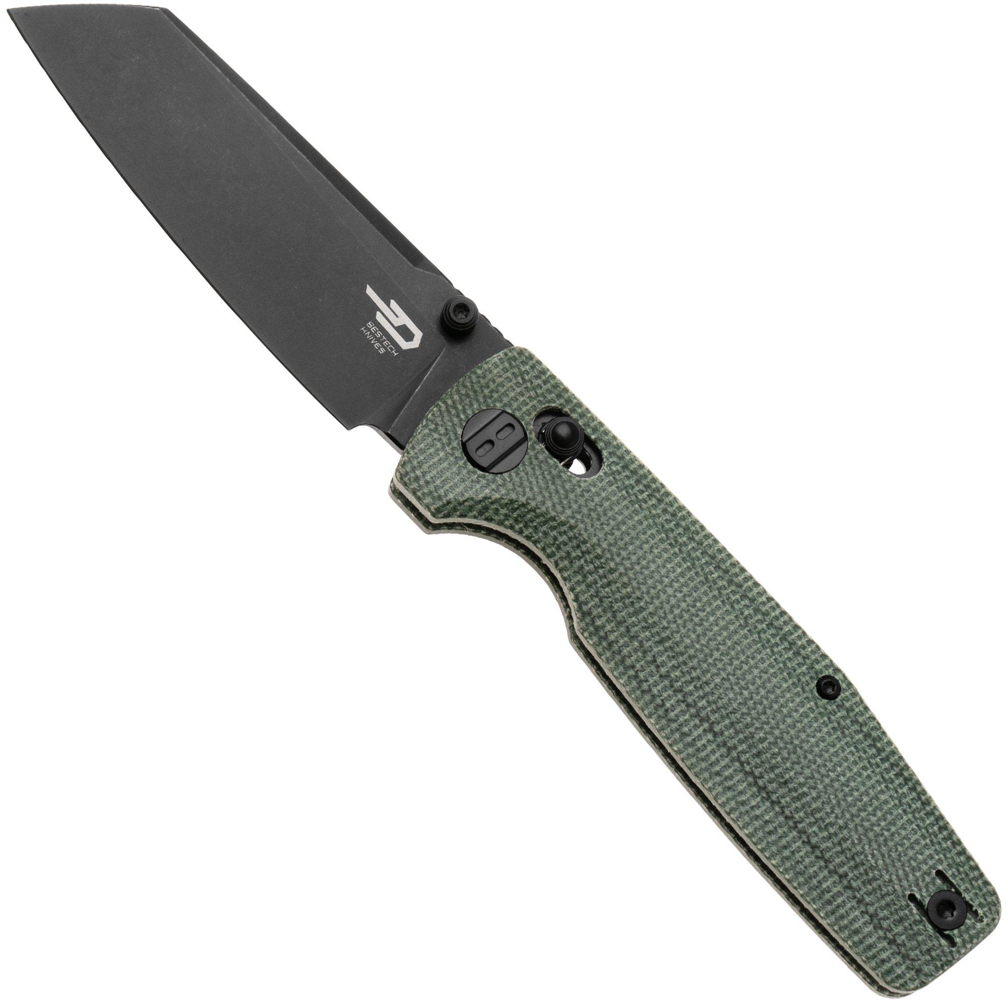 Bestech Slasher BG56B-2 Blackwash D2, Green Micarta, zakmes