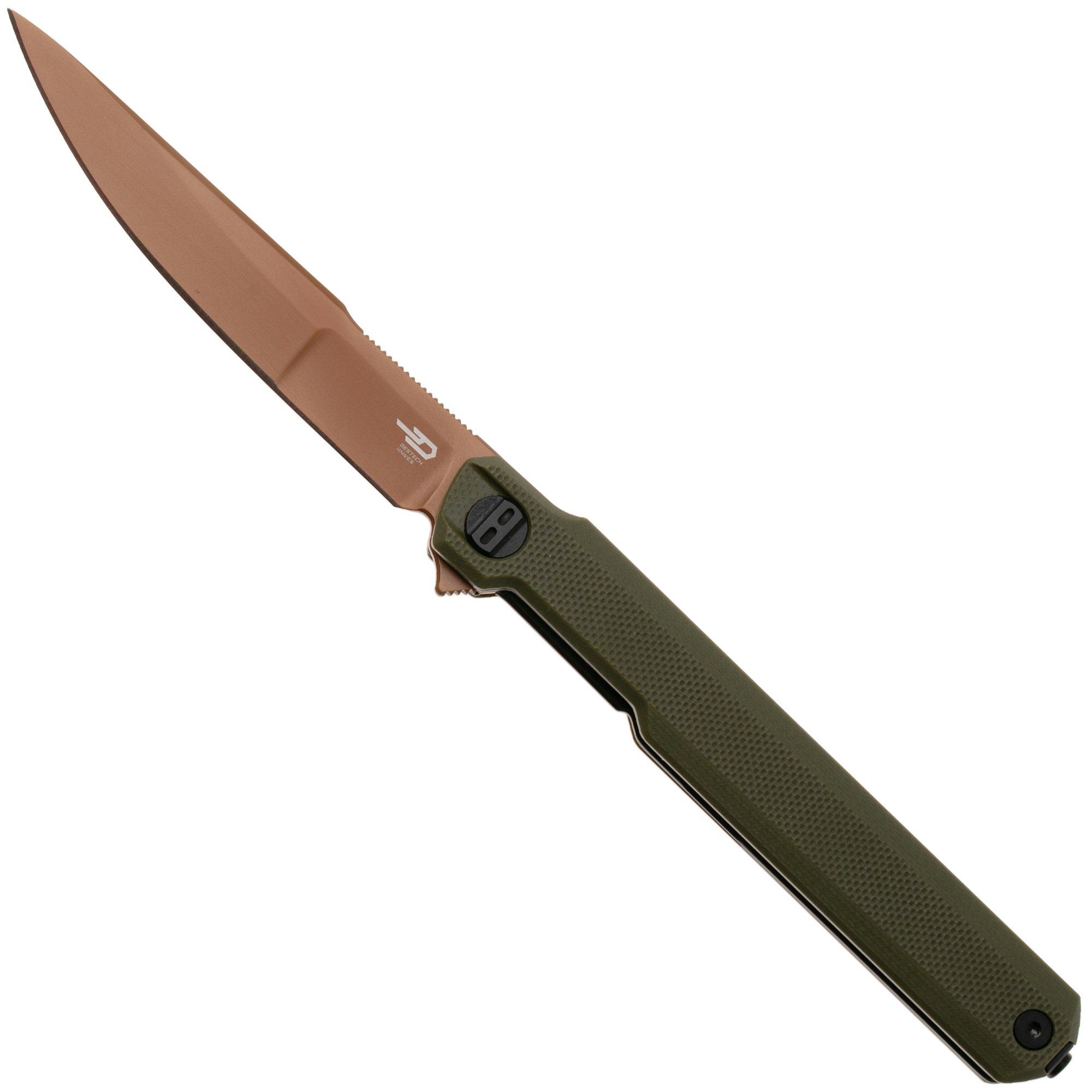 Bestech Duoz BG65F Gold PVD 14C28N, OD Green G10, zakmes, Ostap Hel design