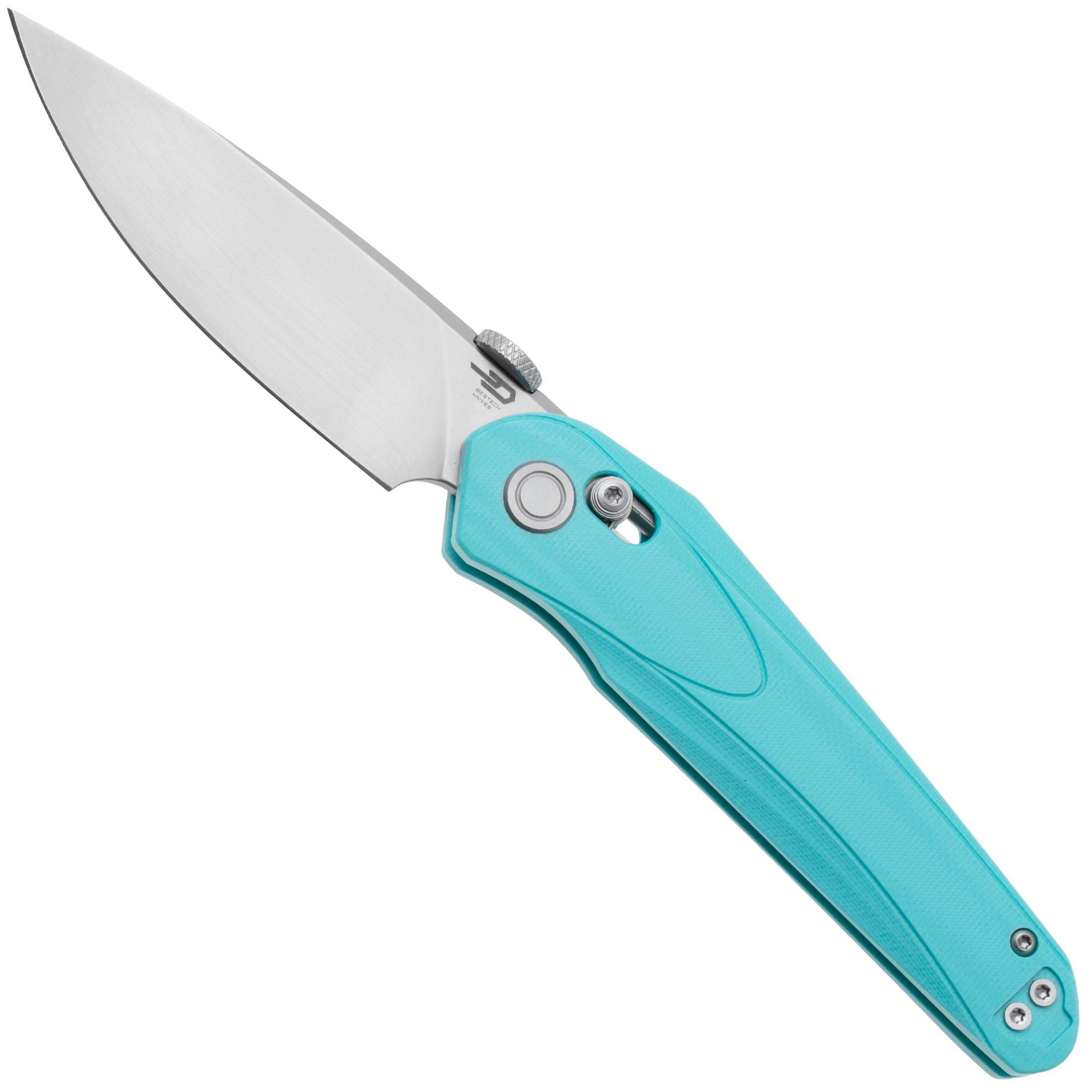 Bestech Mothus BG67D Bead Blasted 14C28N, Light Blue G10, zakmes, Kombou design