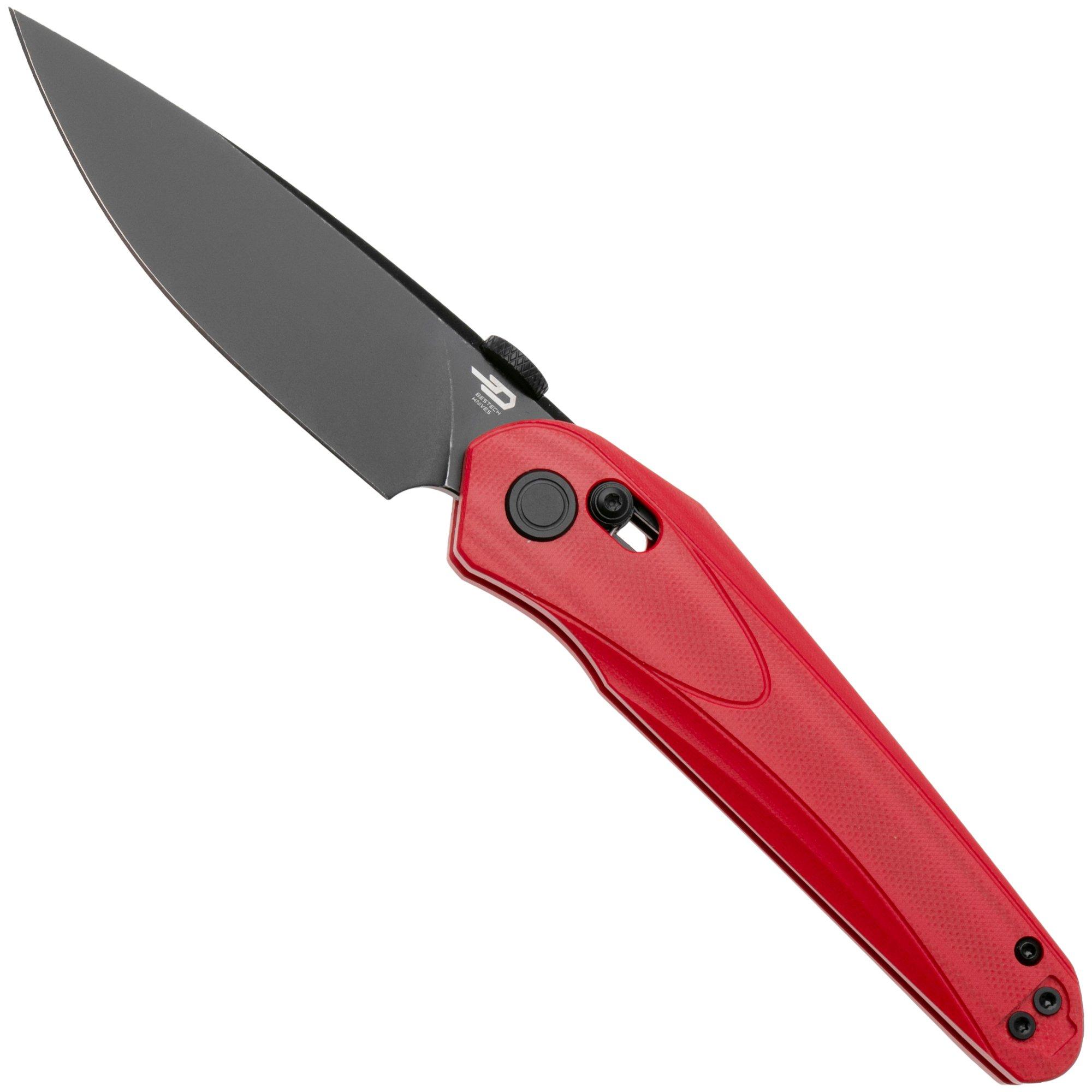Bestech Mothus BG67H Stonewashed Black PVD 14C28N, Red G10, zakmes, Kombou design