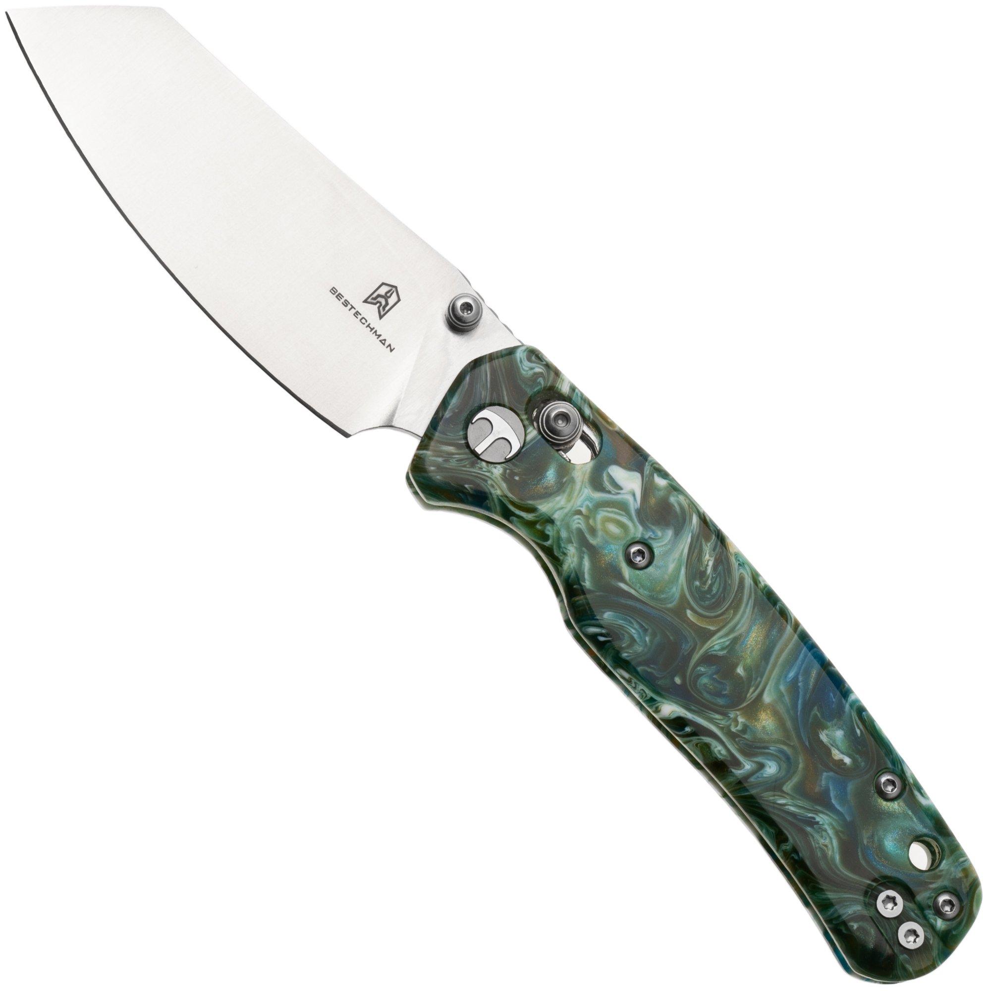 Bestechman Cicada's Wing BMK06P Satin 10Cr15MoV, Green Patterned Resin, zakmes