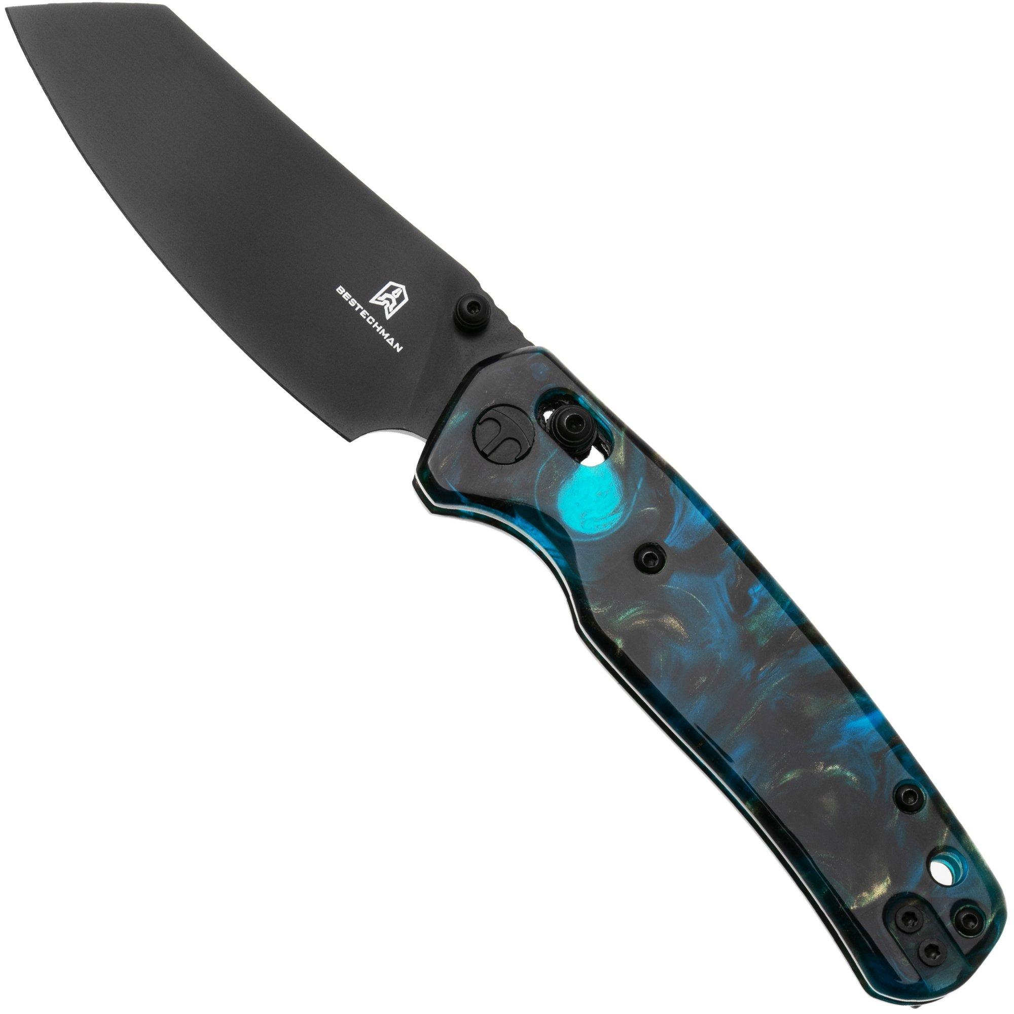 Bestechman Cicada's Wing BMK06R Black PVD 10Cr15MoV, Clear Blue Resin, coltello tascabile