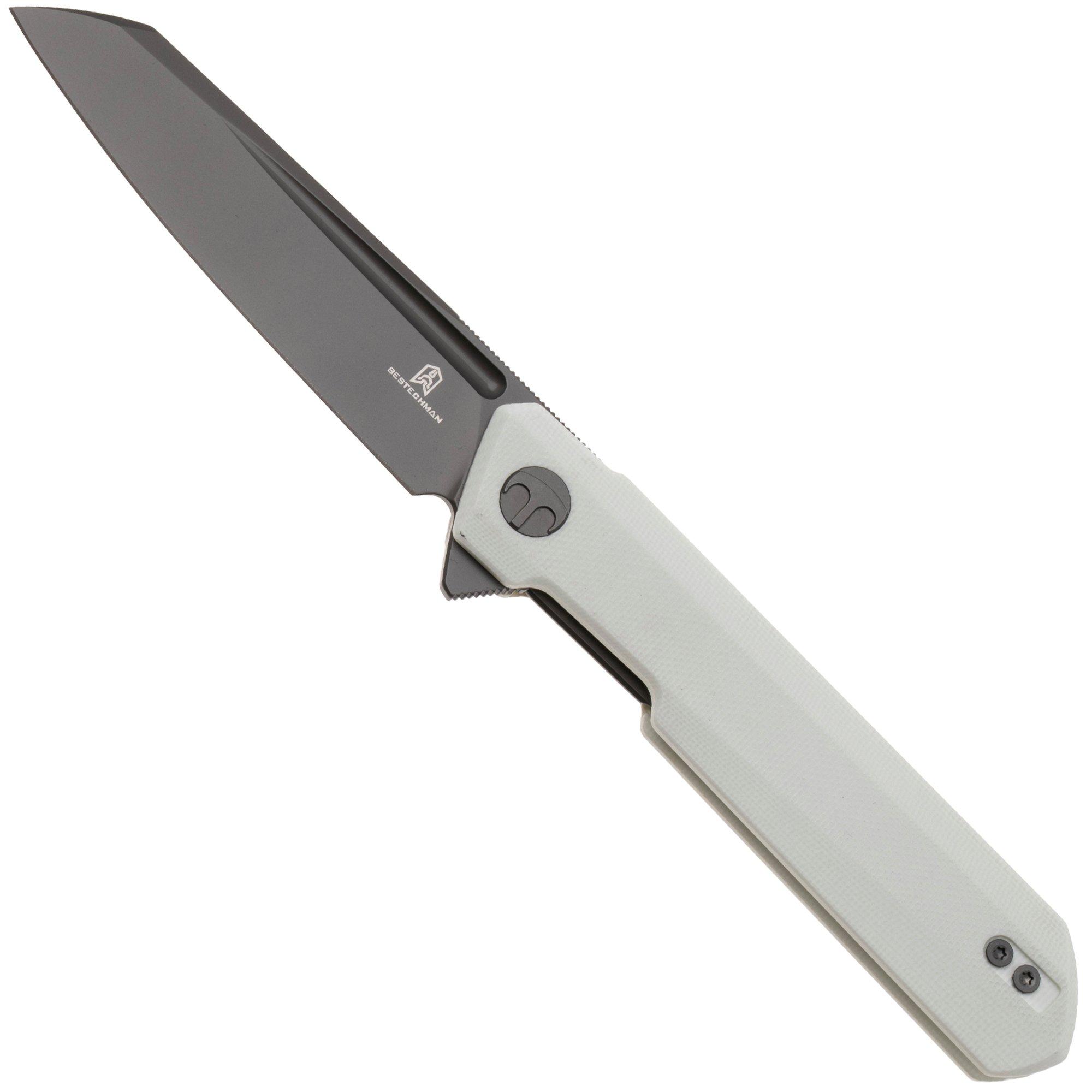 Bestechman Dundee Sheepsfoot BMK09D Grey PVD D2, White G10, zakmes