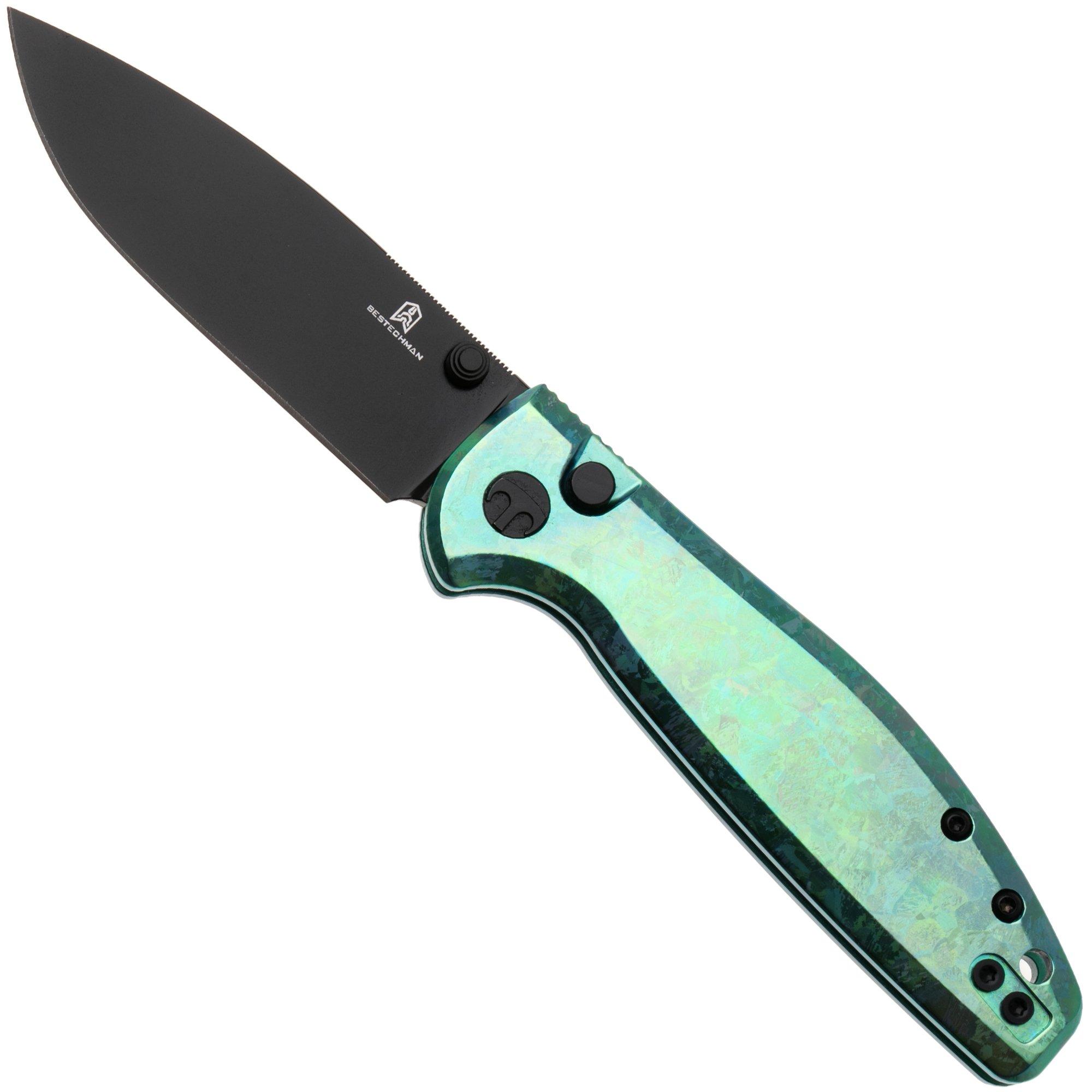 Nóż składany Bestechman Goodboy Jr. BMK10L Black PVD CPM Magnacut, Green Crystallized Titanium
