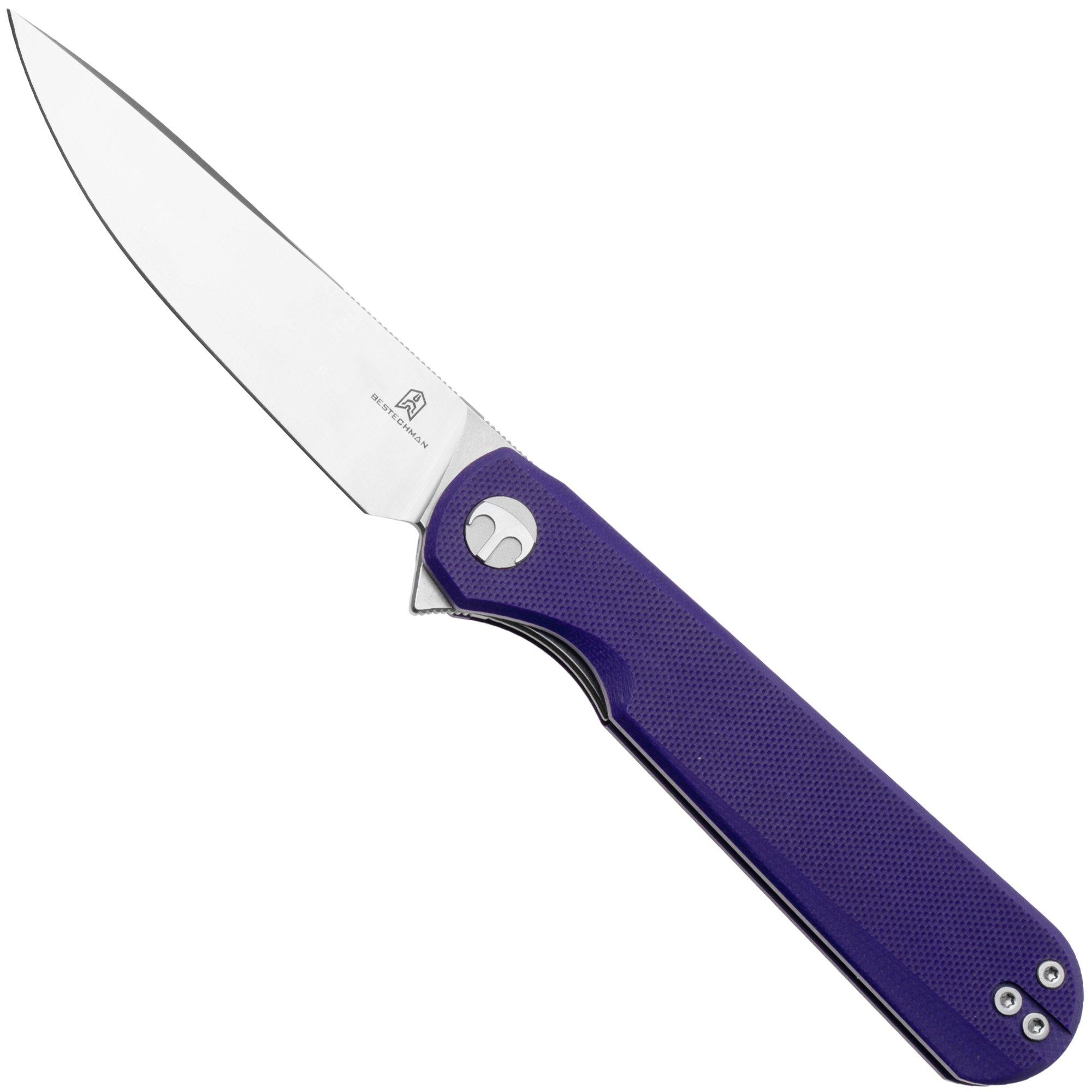 Bestechman Flick BMK13B Satin D2, Purple G10, zakmes, Ostap Hel design