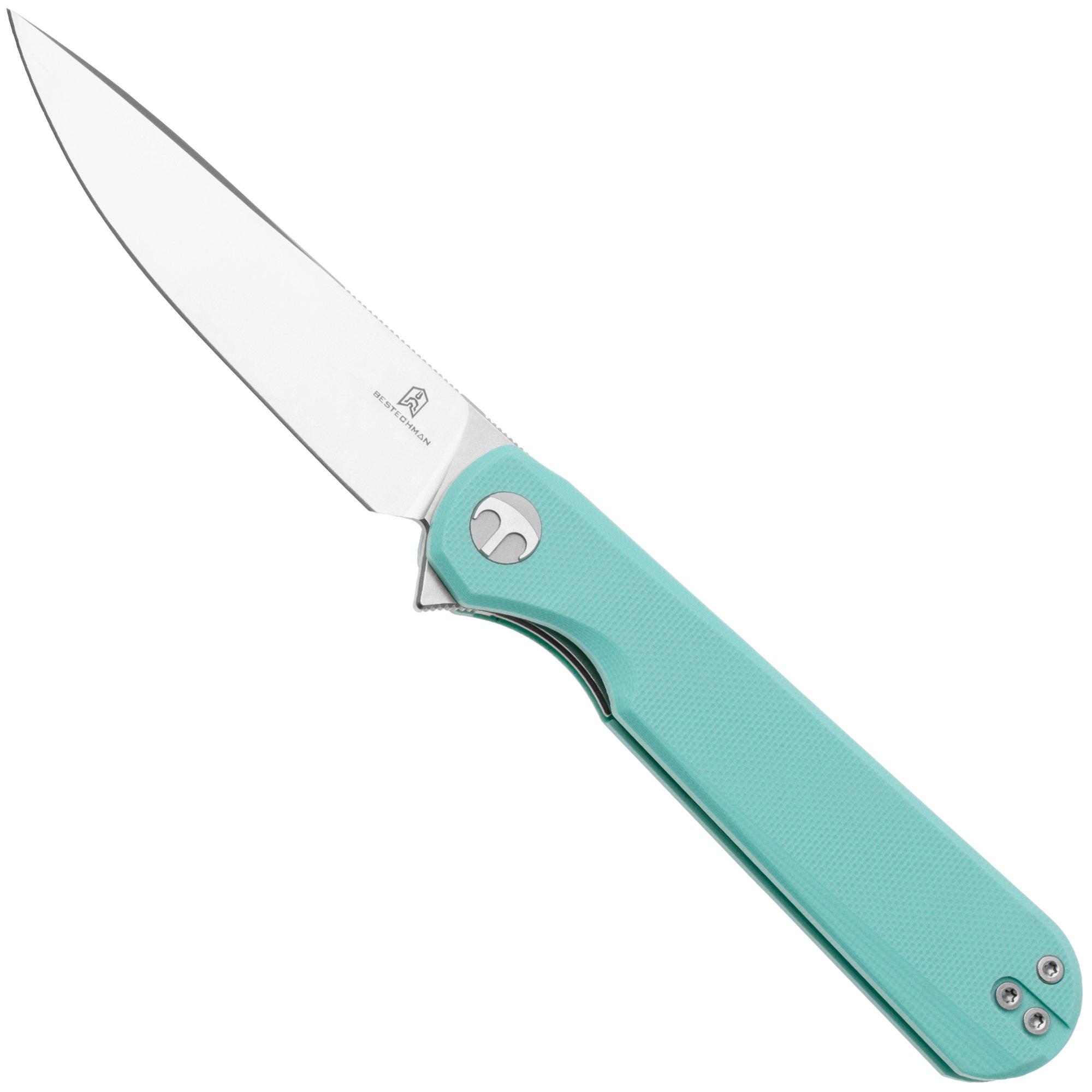 Bestechman Flick BMK13D Satin D2, Aqua Blue G10, zakmes, Ostap Hel design