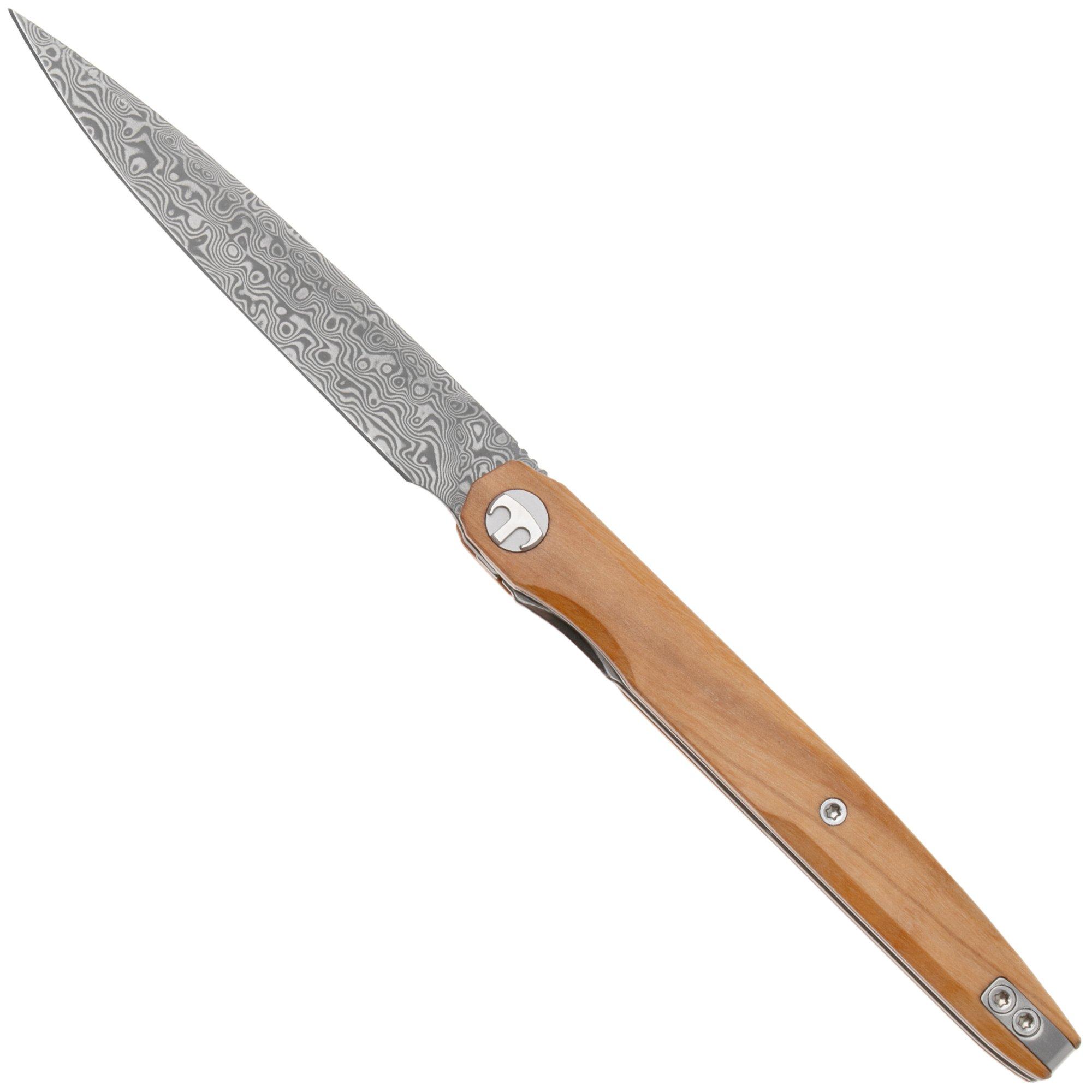 Bestechman Lanza BMK14-D-4 Damascus, Olive Wood, zakmes, Grzegorz Grabarski design
