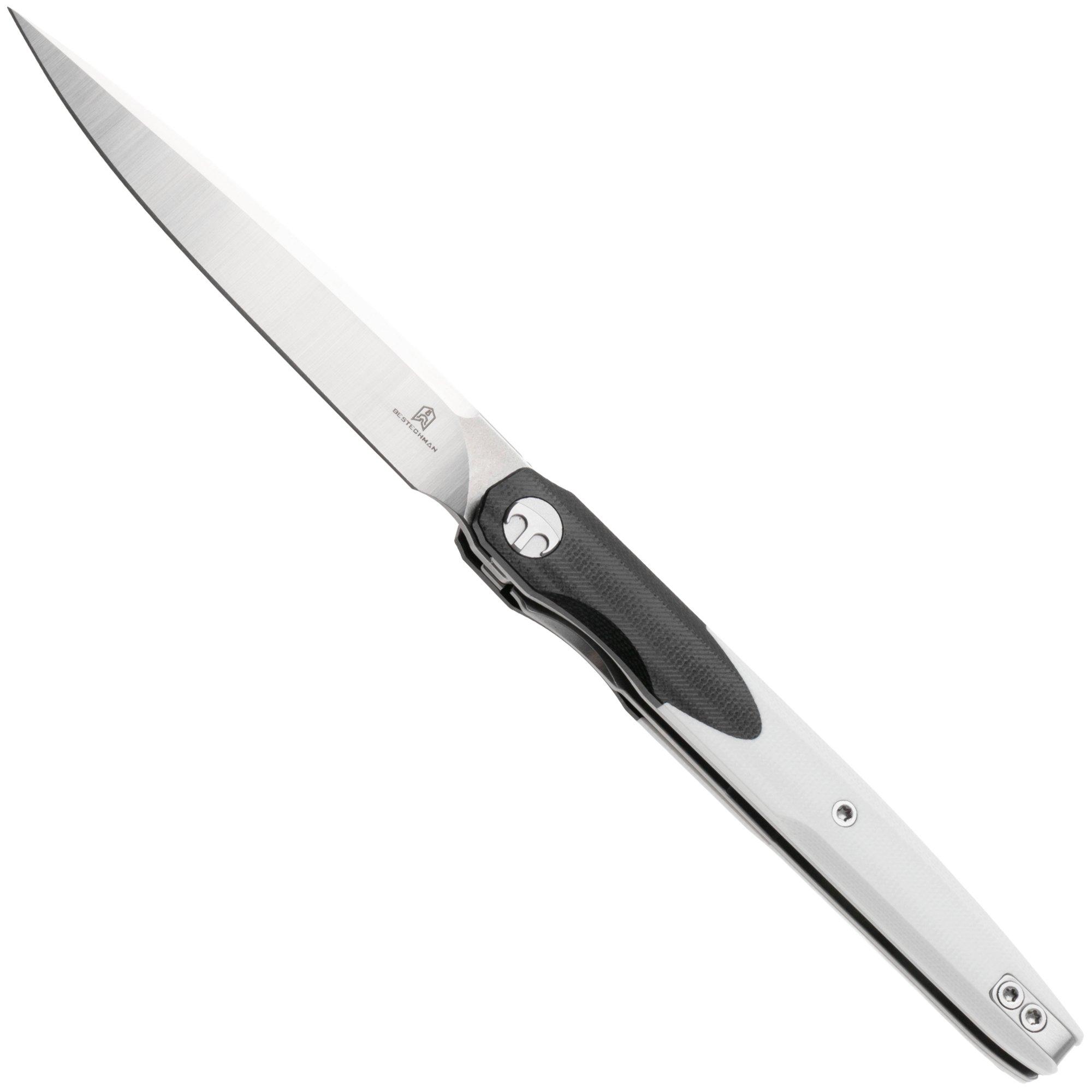 Bestechman Lanza BMK14A Satin 14C28N, Black White G10, pocket knife, Kombou design
