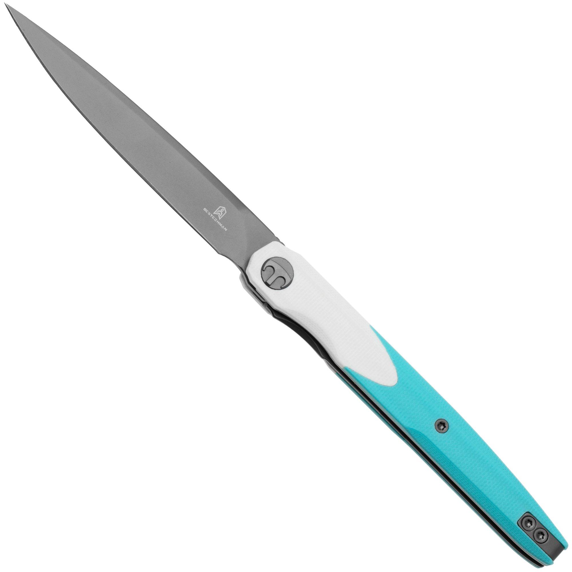 Bestechman Lanza BMK14D Gray PVD 14C28N, White Light Blue G10, zakmes, Kombou design