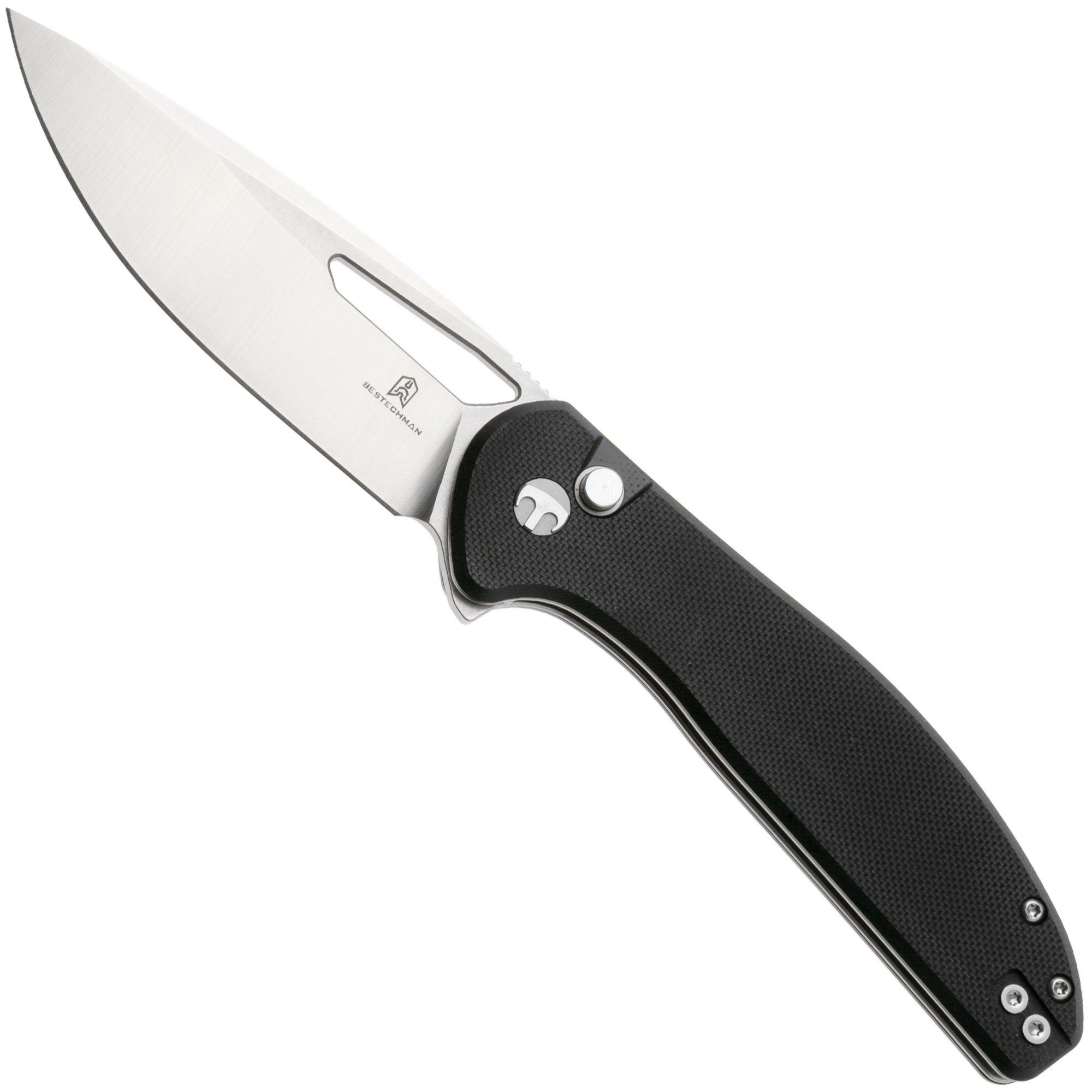 Nóż składany Bestechman Whalefin BMK18A Flat Stonewash Satin D2, Black G10