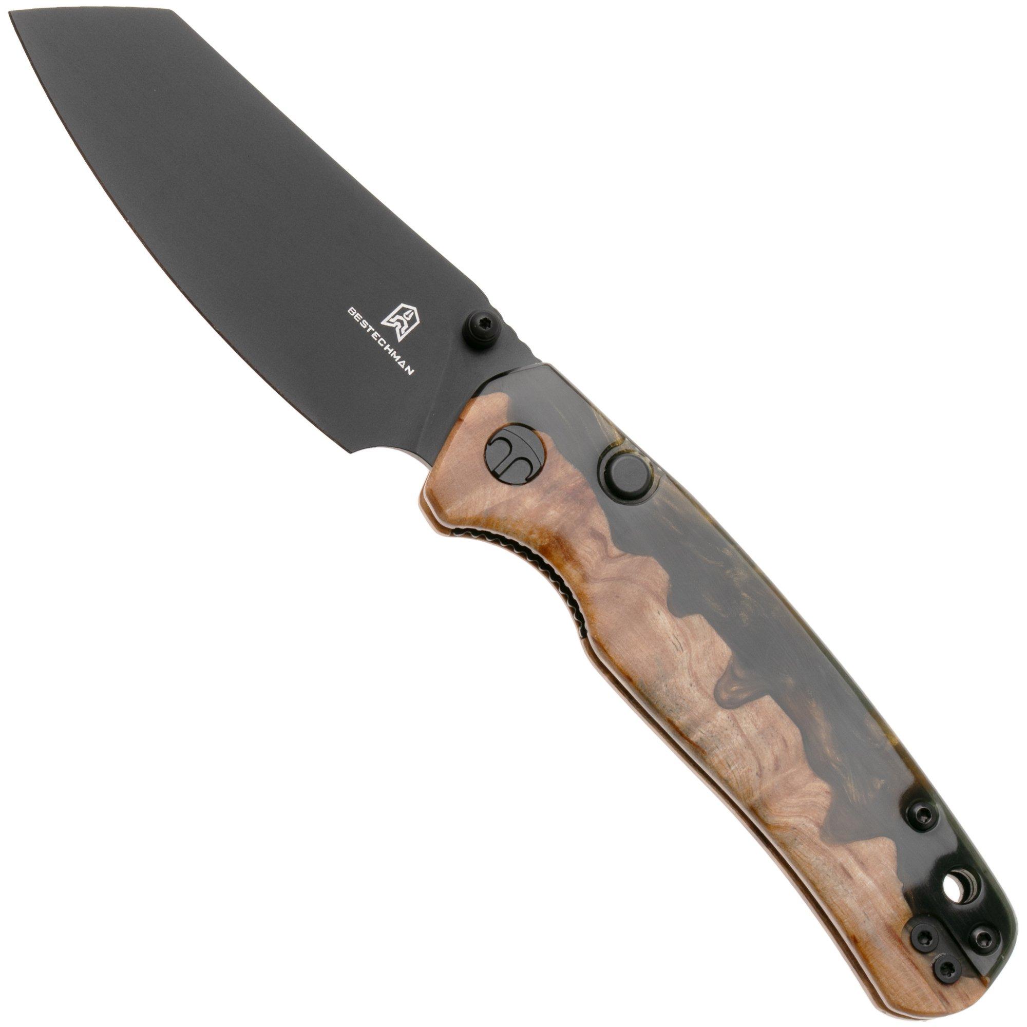 Bestechman Cicada's Wing-TL BMK24-W-2 Black PVD 10Cr15CoMoV, Wood and Black Gold Resin, zakmes