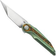 Bestech Blind Fury BT2303C, M390 Satin, Green Titanium, Orange Carbon Fiber navaja, diseño Kombou