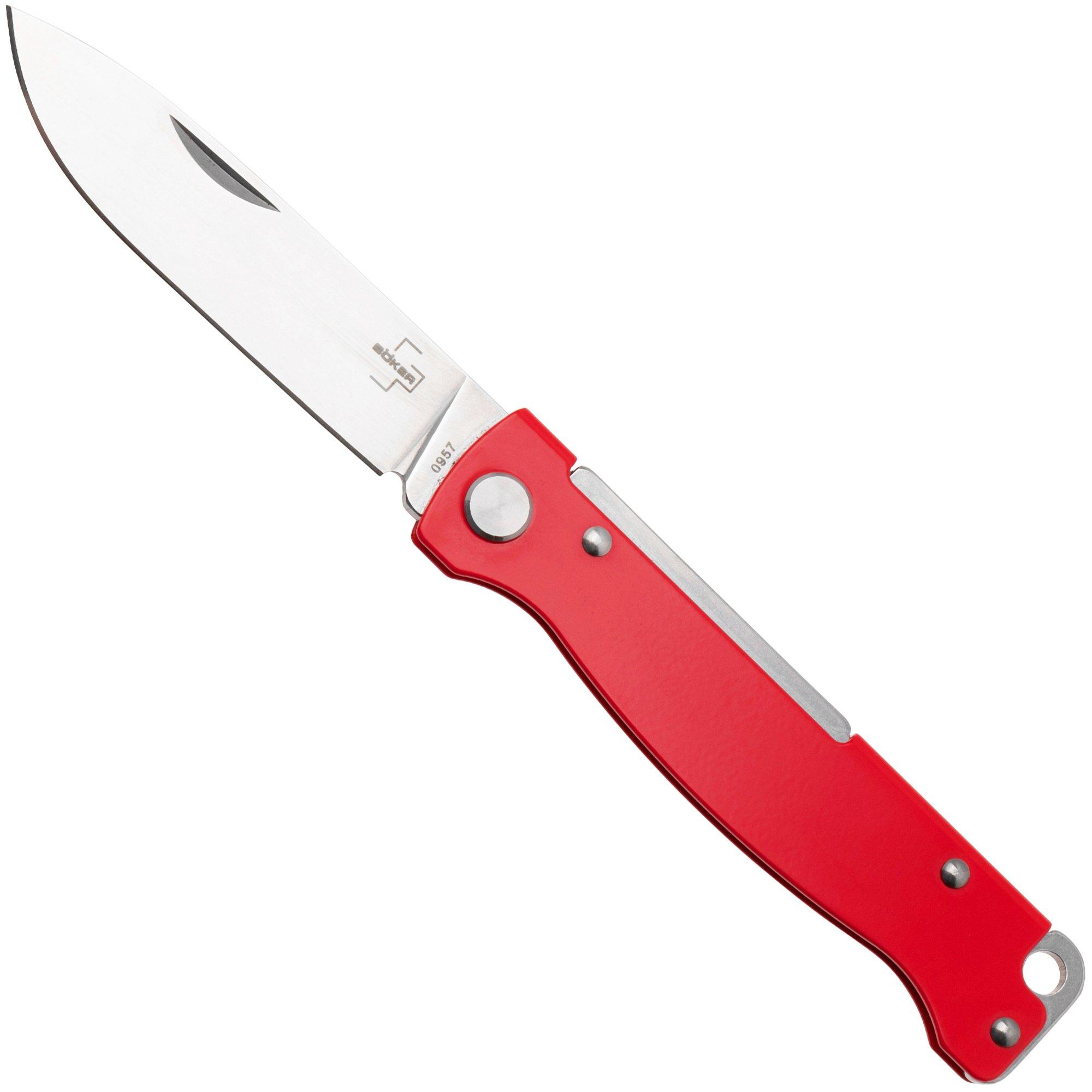 Nóż składany Böker Plus Atlas 01BP0013, Satin 12C27, Red Stainless Steel