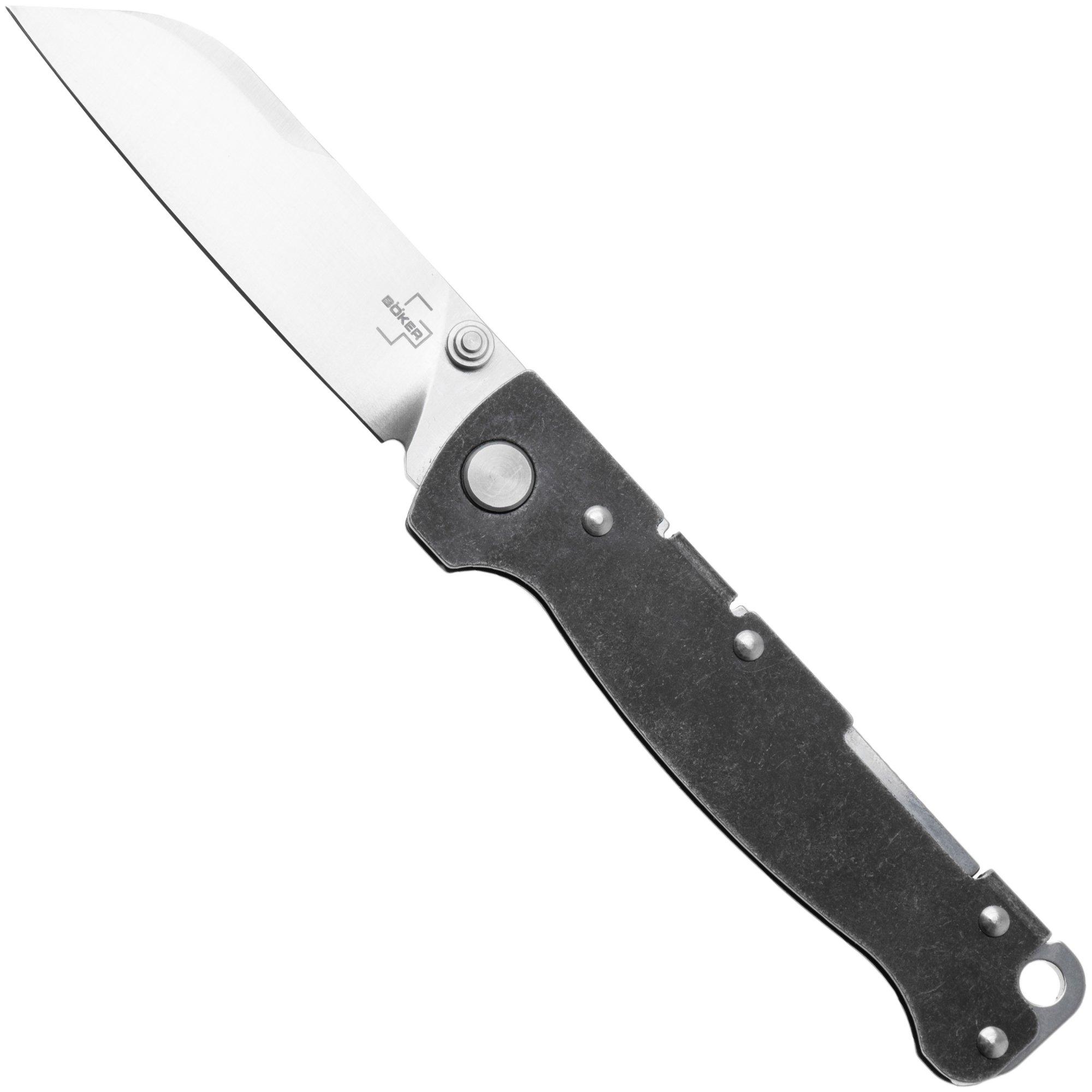 Böker Plus Atlas Backlock Sheepfoot TS, 01BP0066, Satin D2, Stonewashed Stainless Steel, zakmes