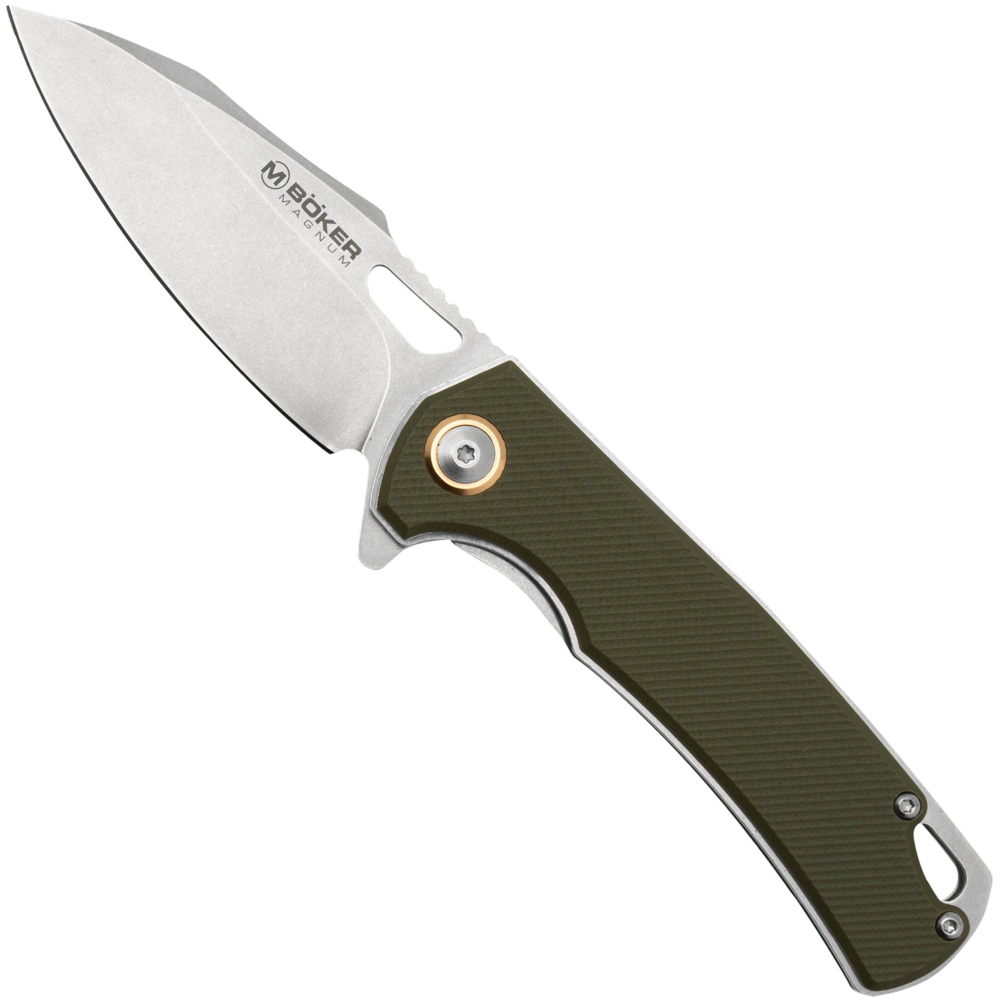 Boker Field Flipper Folding Knife Military Green Micarta Handle 440A Plain  Black Blade 01SC006