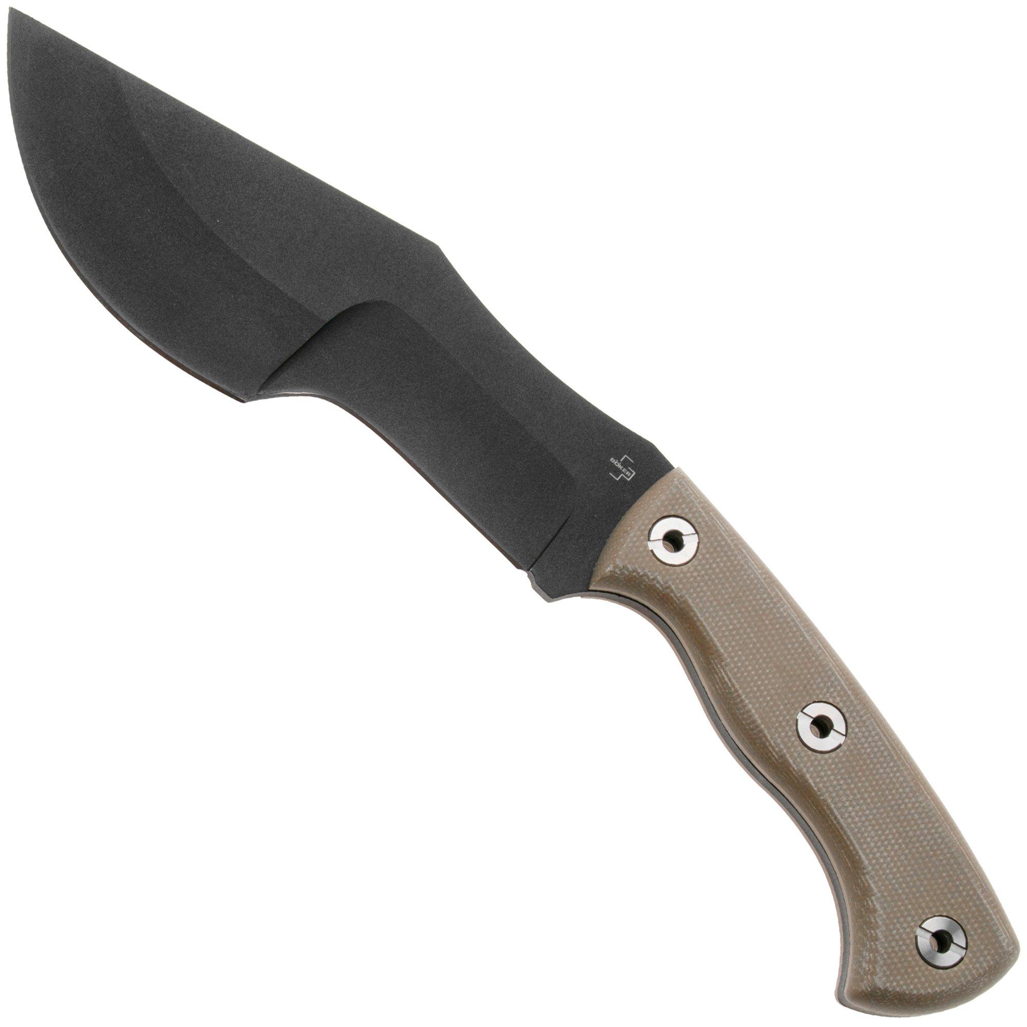 Böker Plus Tracker 2.0 02BO114, Black 1095 Carbon Steel, Brown Micarta survivalmes, Dave Wenger design