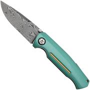 Böker Manufaktur 1969 Mach-1 Damast 111102DAM Chad Nichols Wavepool Damascus, Silver Jade Aluminum-Taschenmesser, Tommaso Rumici Design