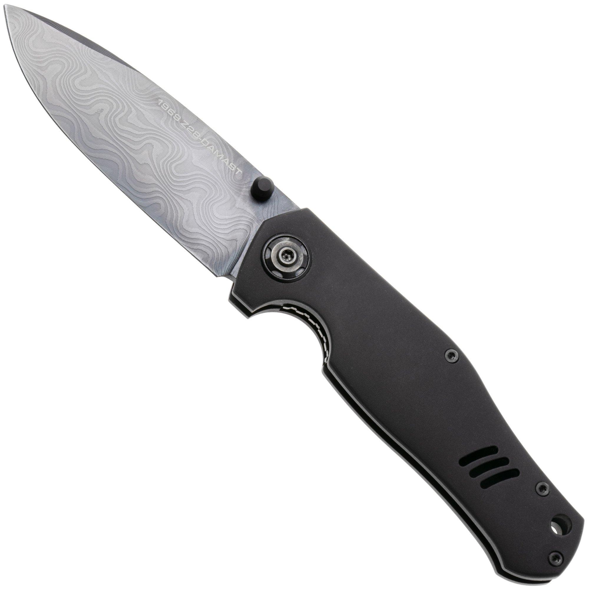 Böker 1969 Z28-Damast Shadow, 111110DAM, PVD Chad Nichols Damascus, Black Aluminum zakmes, Tommaso Rumici design