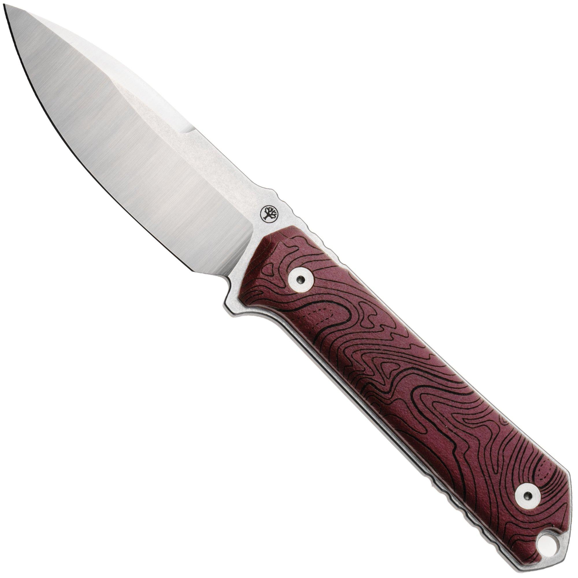 Böker Manufaktur Solingen Kiboku 120575 Satin RWL-34, Red Topo Richlite, vaststaand mes, Lucas Burnley Design