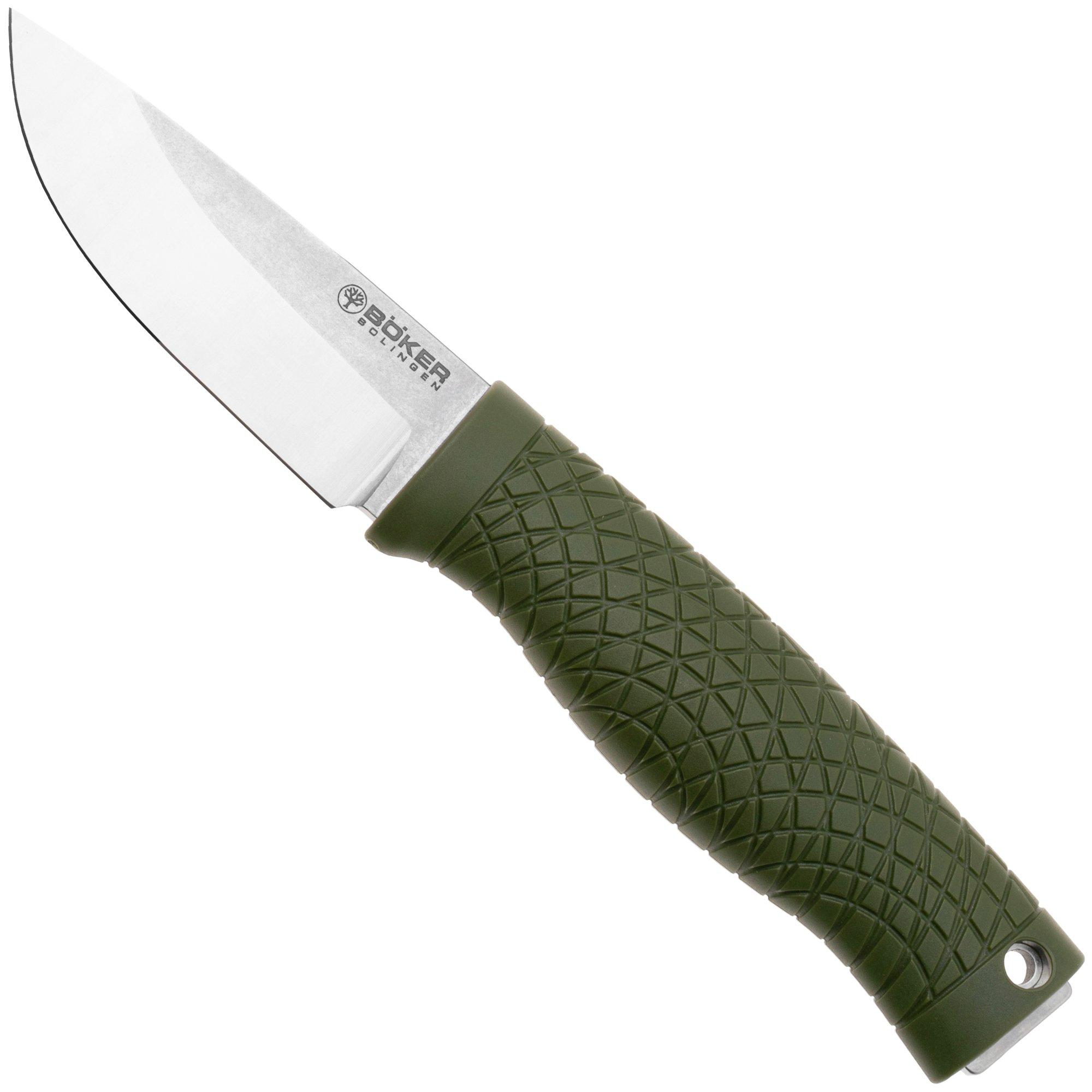 Böker Manufaktur Bronco Mini Saber 121501 Stonewashed 3V, Green TPE, bushcraftmes
