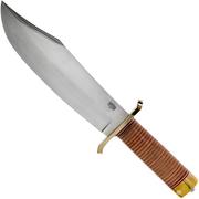 Bark River V-44 Bowie A2 Stacked Leather, Brass Double Quillion, Bowiemesser
