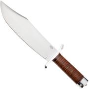 Bark River V-44 Bowie A2 Stacked Leather, Brass Double Quillion, Bowiemesser