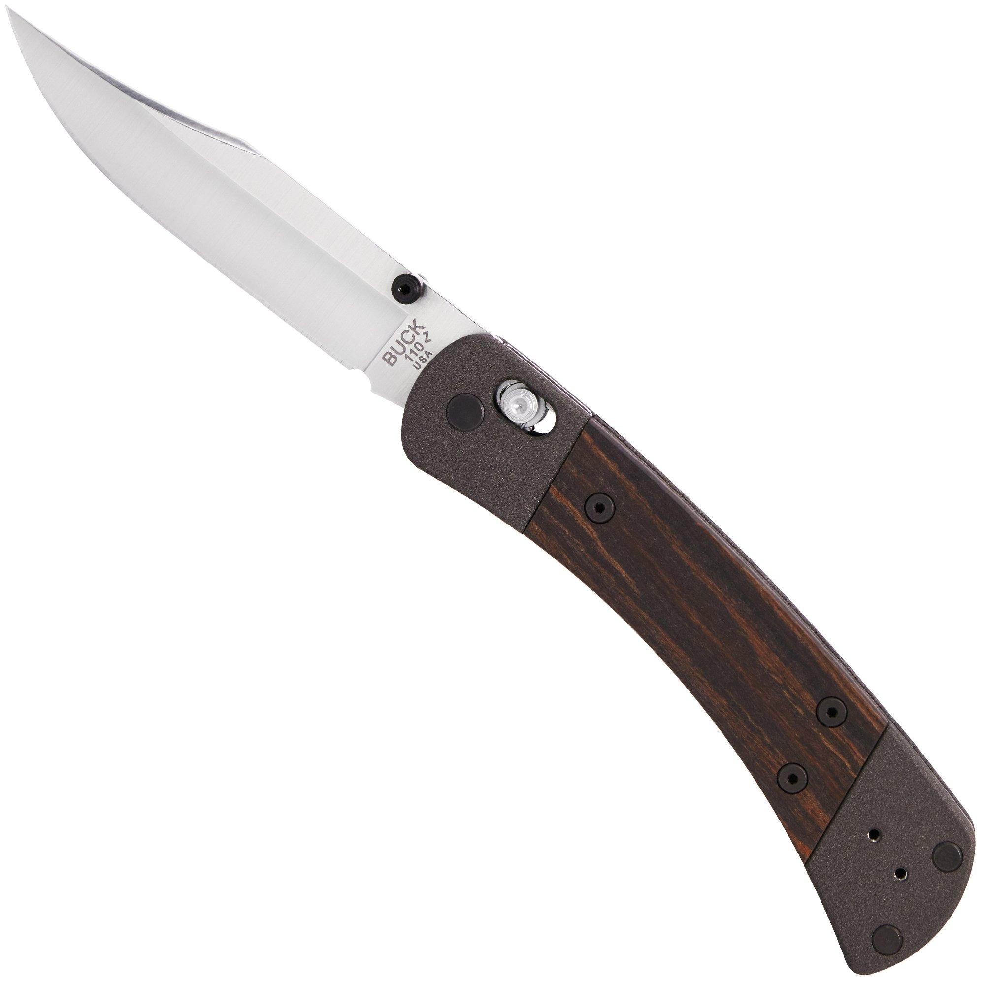 Buck 110 Folding Hunter Crossbar Lock 0110BRS18 Satin MagnaCut, Aluminium, Macassar Ebony, pocket knife