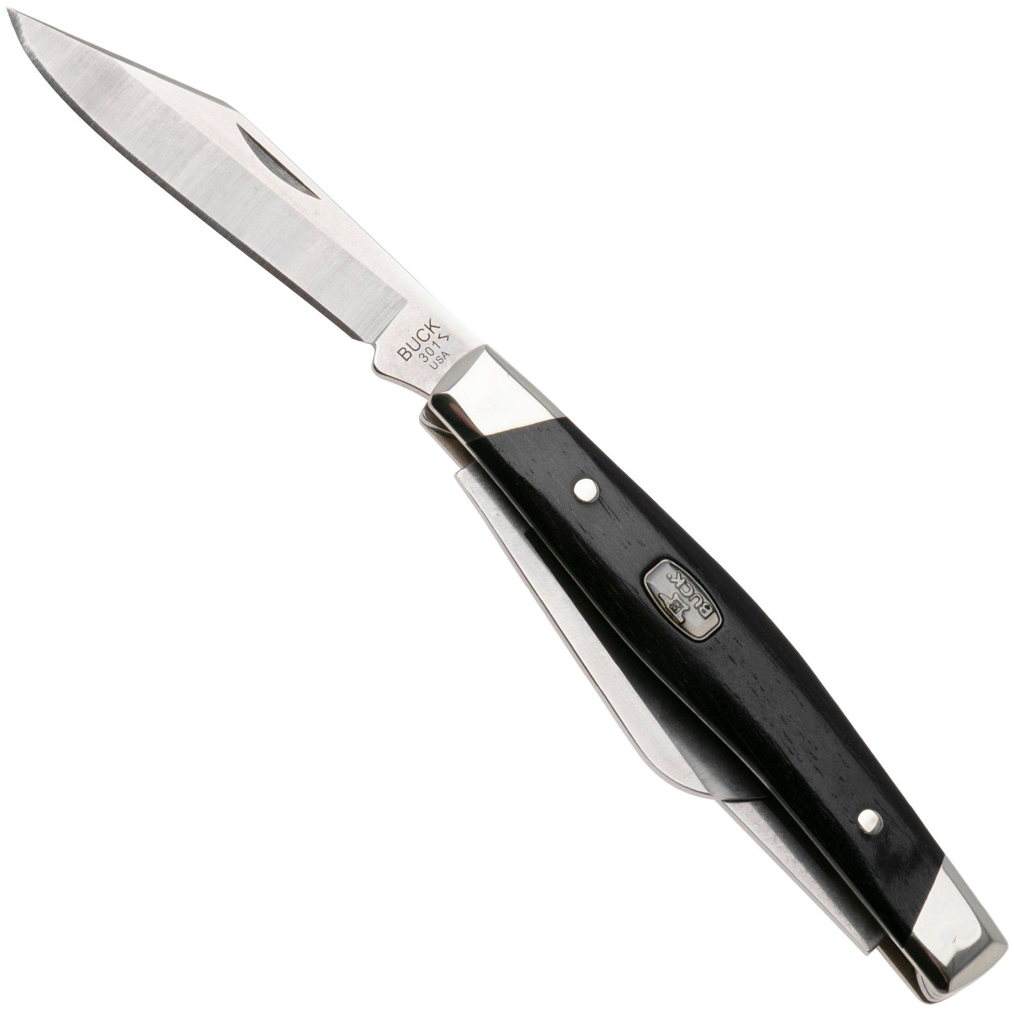 Buck Stockman 0301BRS2, Satin 420HC, Ebony, couteau de poche