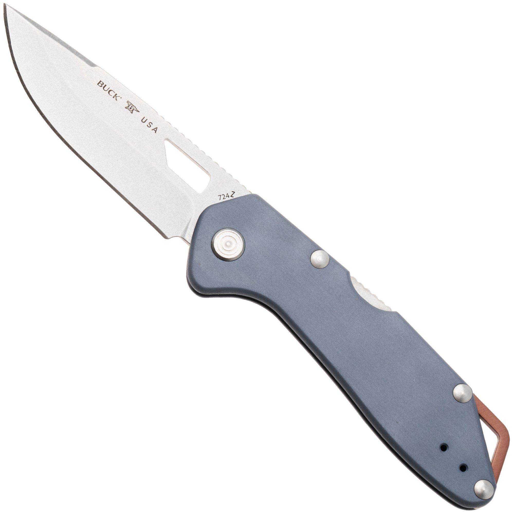Buck 724 Mustang 0724BLS1 Bead Blasted 420HC, Dark Blue Aluminum, couteau de poche