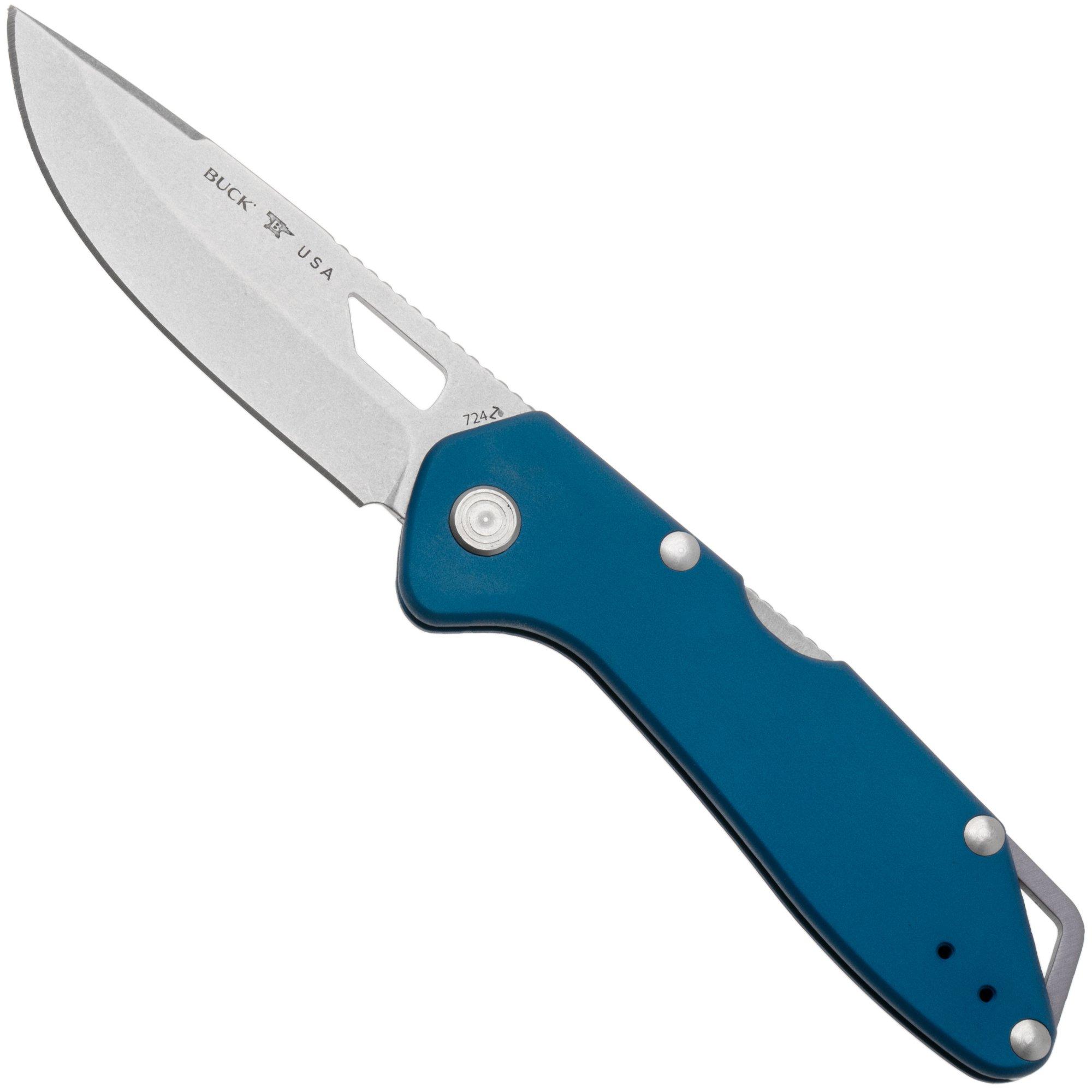 Buck 724 Mustang 0724BLS Bead Blasted 420HC, Blue Aluminum, pocket knife