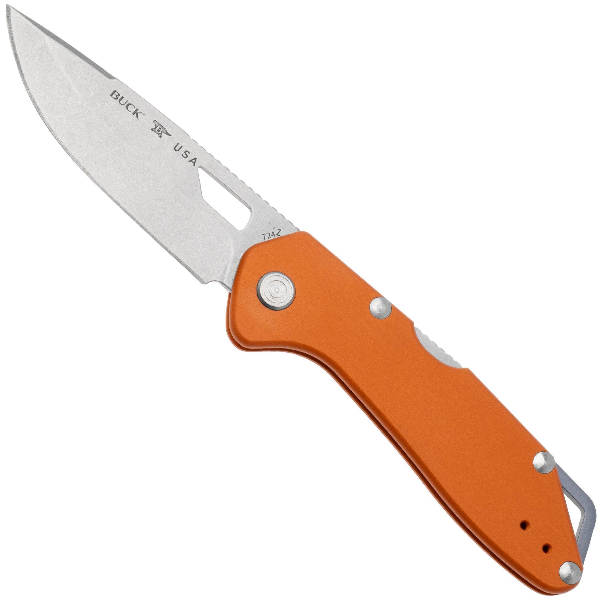 Buck 724 Mustang 0724ORS Bead Blasted 420HC, Orange Aluminum, navaja