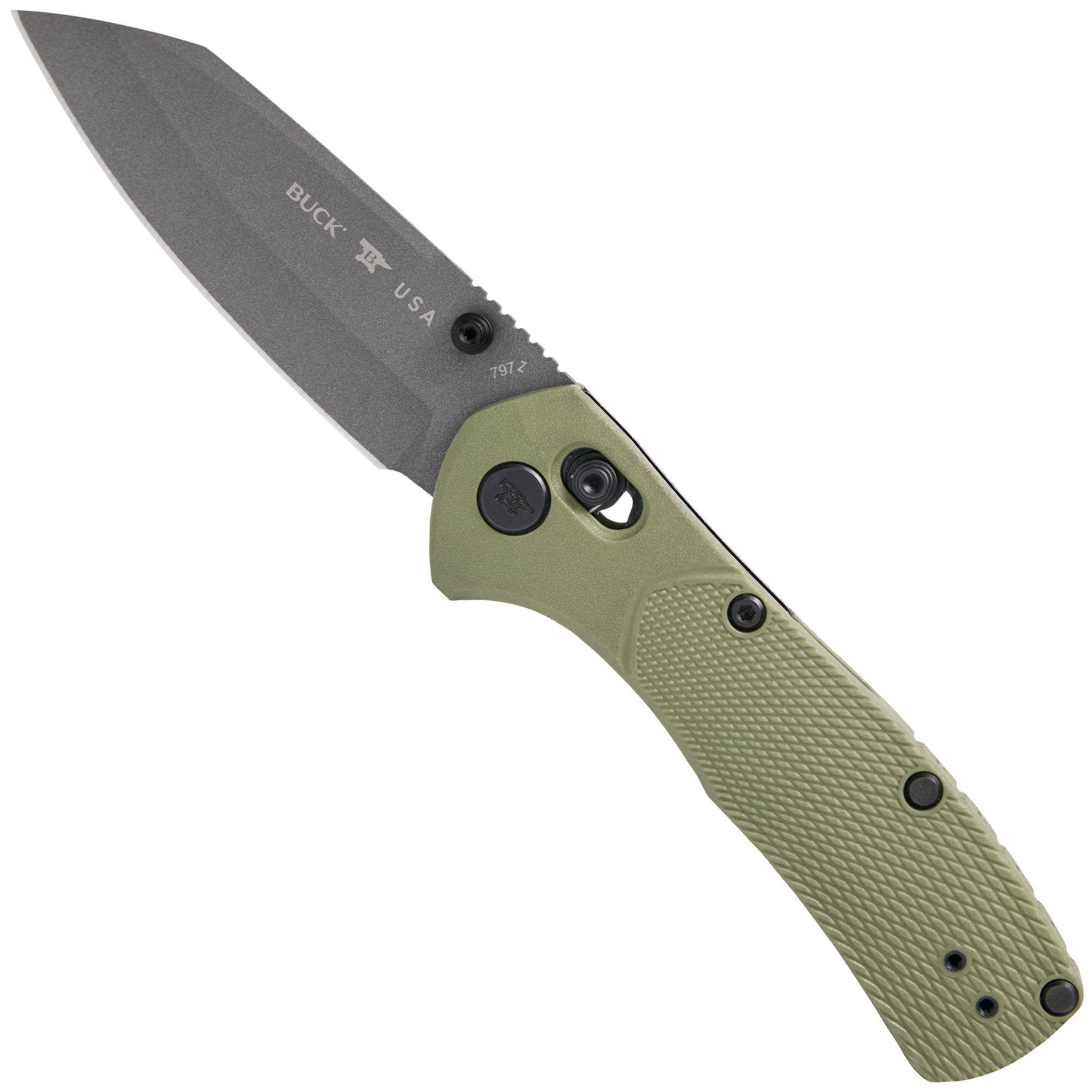 Buck 797 Range Pro Ops 0797GRS1 Gray Cerakote 154CM, Green FRN, pocket knife