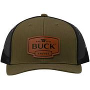Buck Logo Leather Patch Cap 89160, OD Green/Black, gorra
