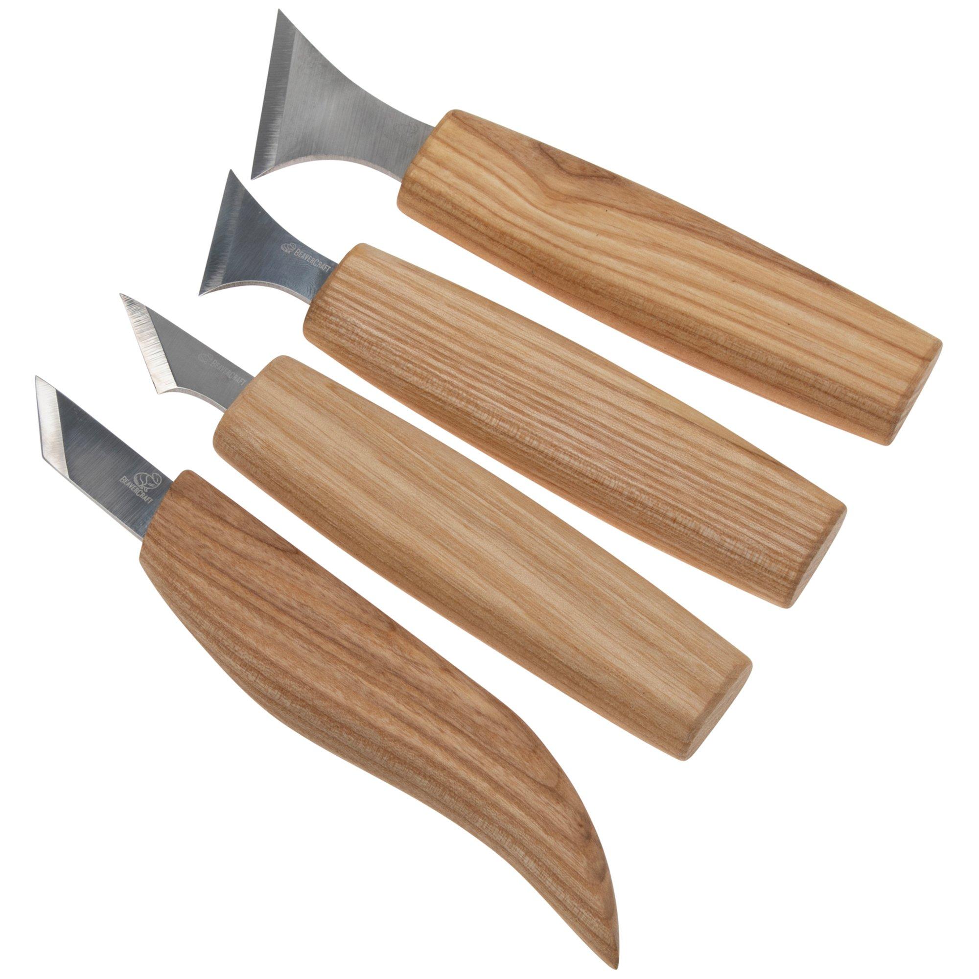 BeaverCraft S05 Chip Carving Knife Set, Holzschnitzmesser Set, 4 Schnitzmesser