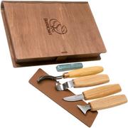 BeaverCraft Spoon Carving Set of 4 S19 Book, wood carving set with wooden storage book