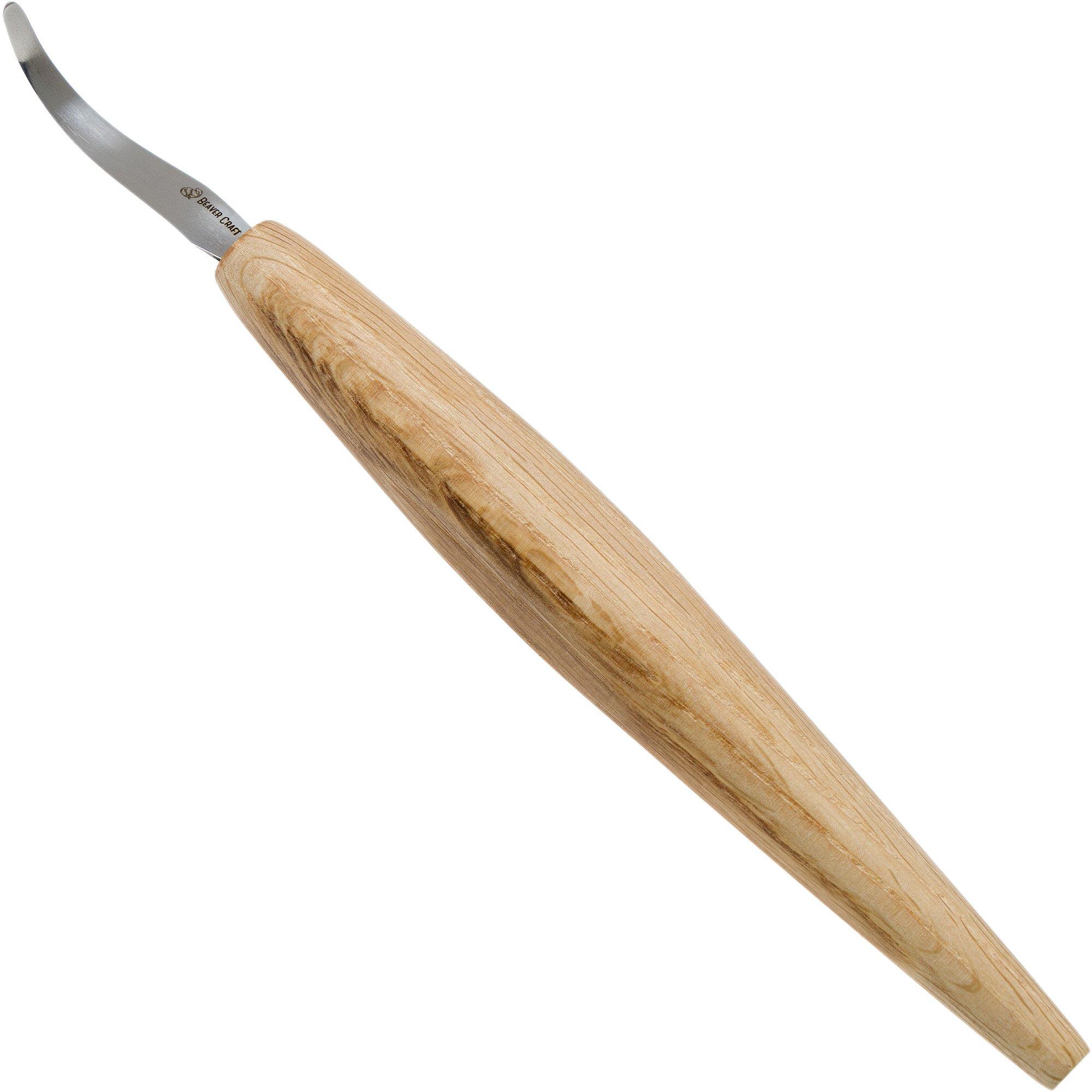 BeaverCraft Open Curve Hook Knife SK4S, Löffelmesser für Rechtshänder mit Scheide