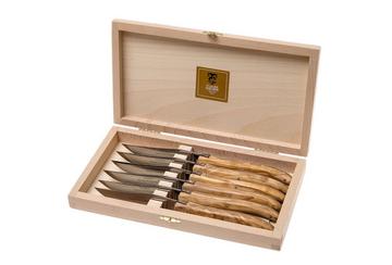 Claude Dozorme Laguiole 6-piece Steak knife set without bolster, Olive wood