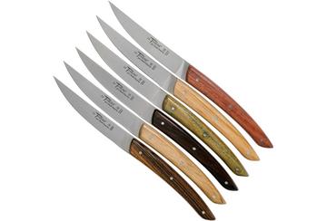 Claude Dozorme Le Thiers steak knife set 6-piece, different types of wood