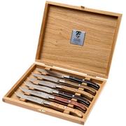 Claude Dozorme Laguiole 6-pz set di coltelli da bistecca, diversi tipi di legno