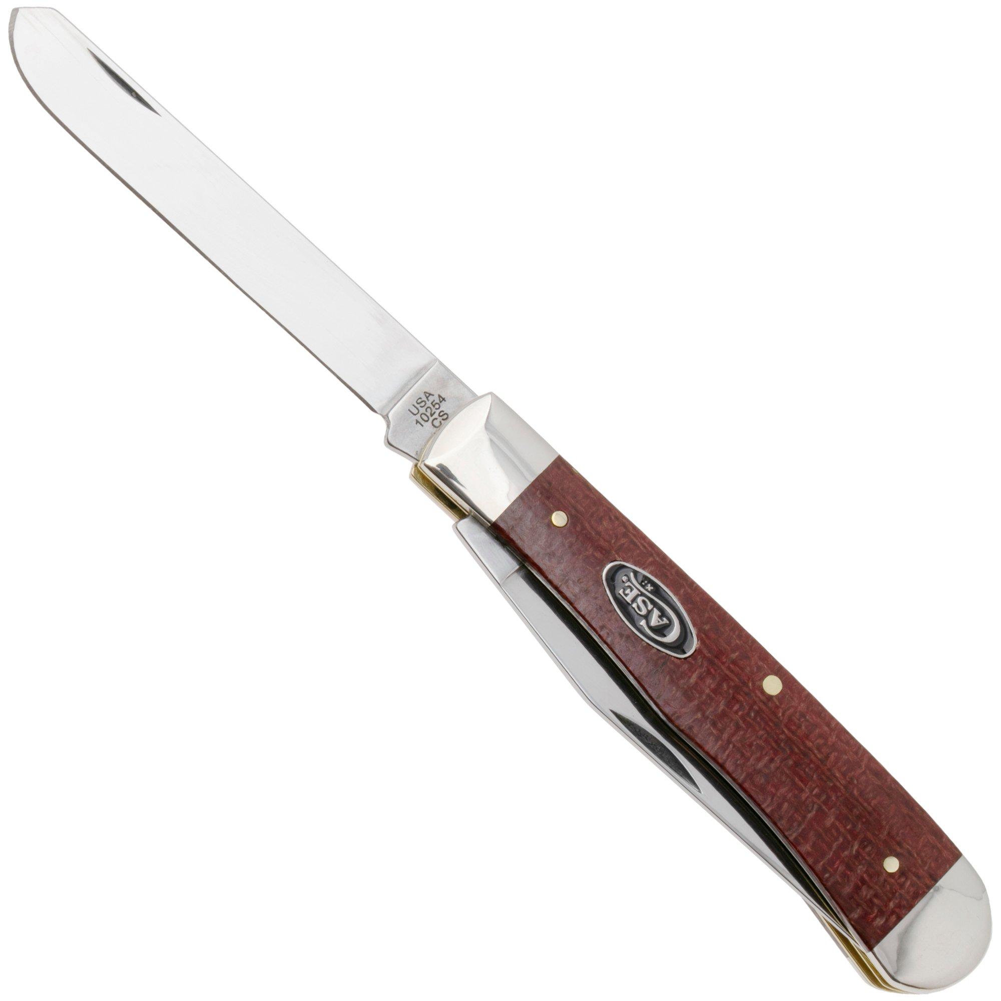 Case Trapper Smooth Red Burlap Micarta 12270, 10254 Carbon Steel, Taschenmesser