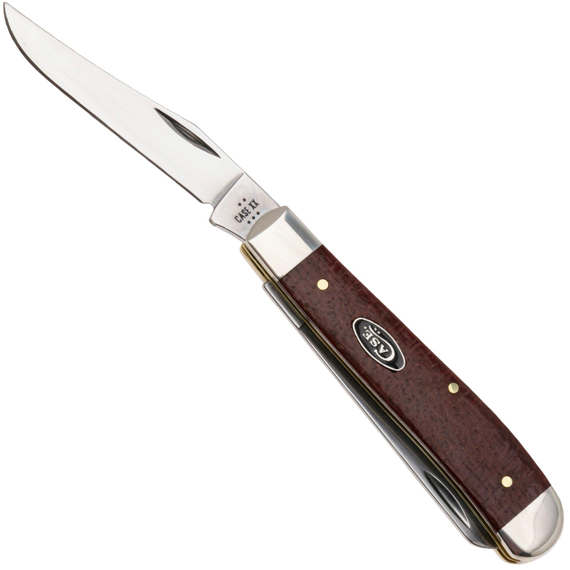 Case Mini Trapper Smooth Dark Red Burlap Micarta, 12271, 10207 CS pocket knife