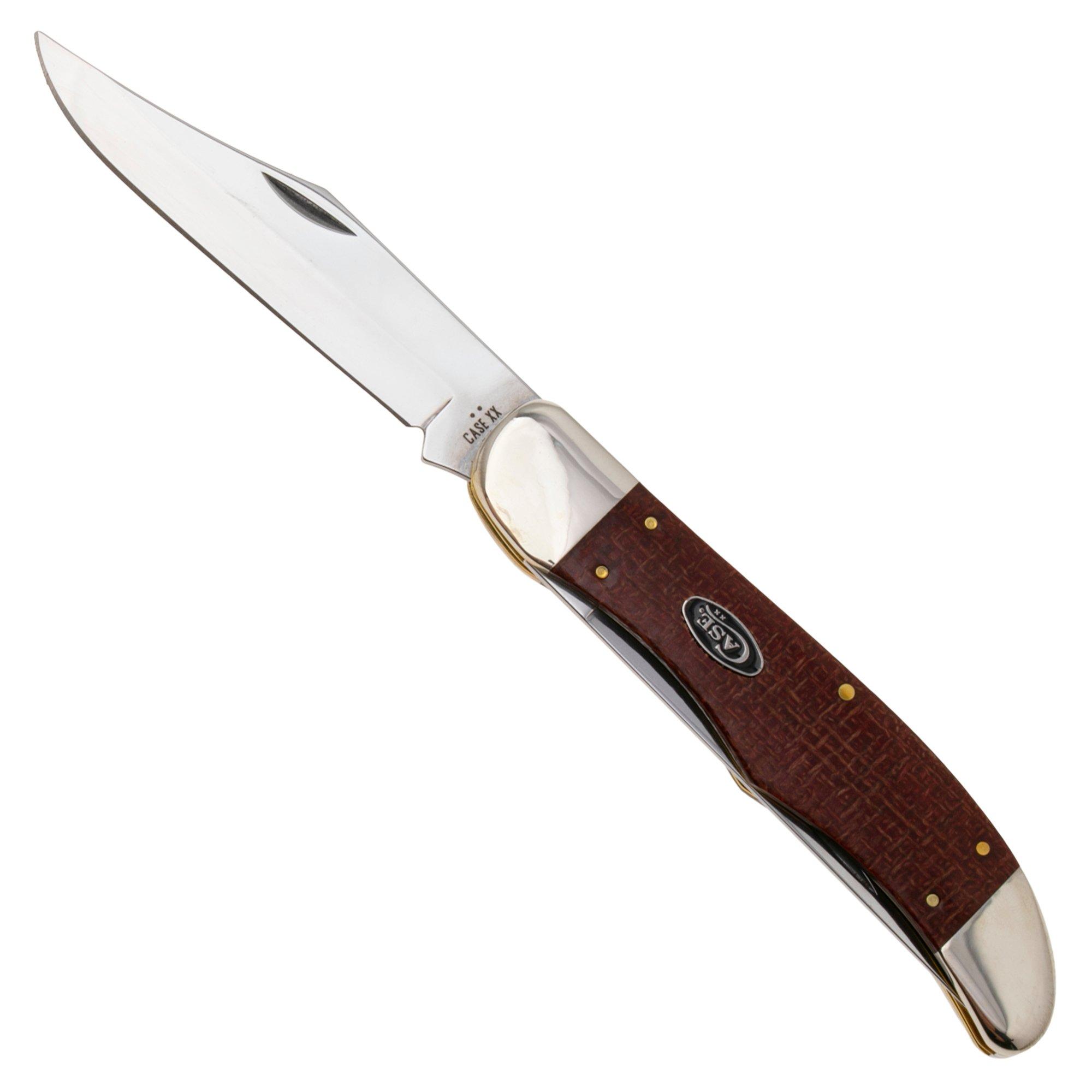 Case Folding Hunter, Smooth Dark Red Burlap Micarta, 12274, 10265 Carbon Steel Taschenmesser