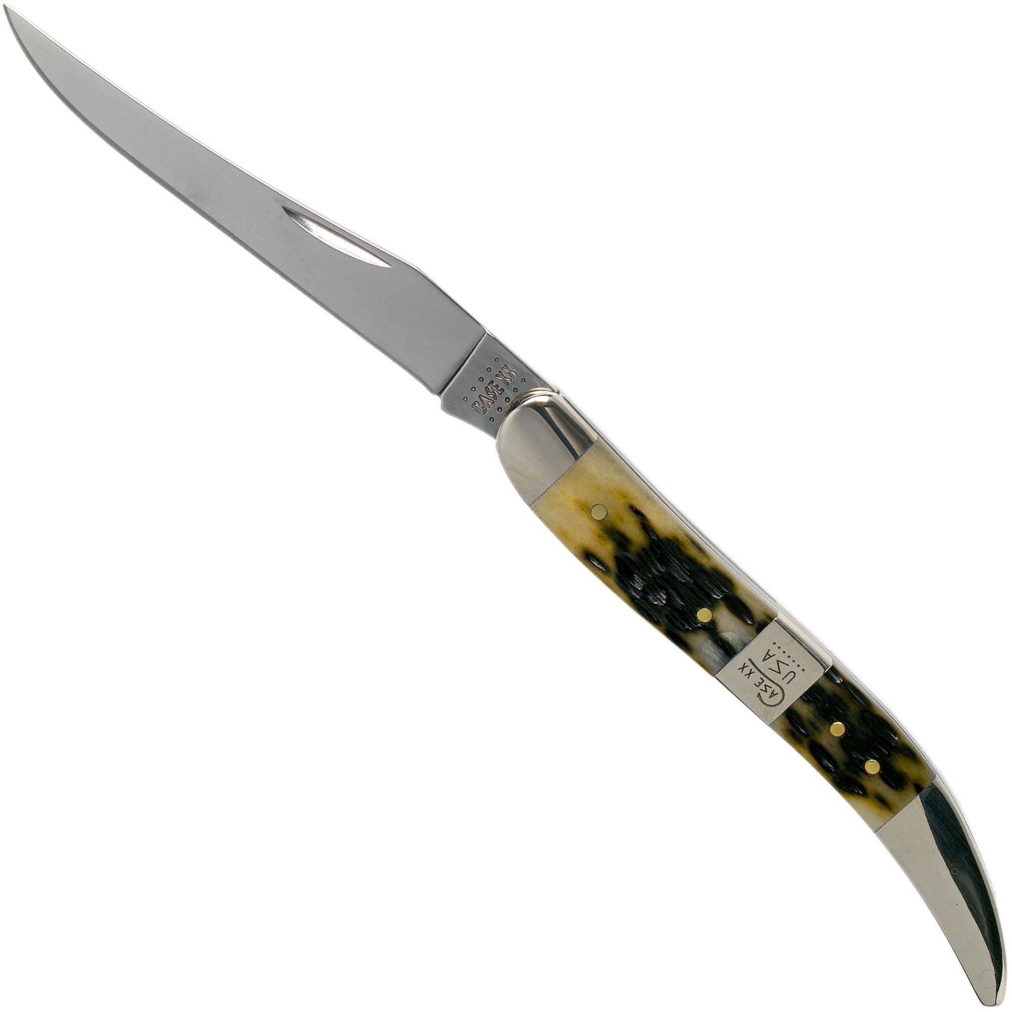 Case Medium Texas Toothpick, Tang Stamp Series, Peach Seed Jig, Olive Green Bone 21515, 610094 rostfrei, Taschenmesser
