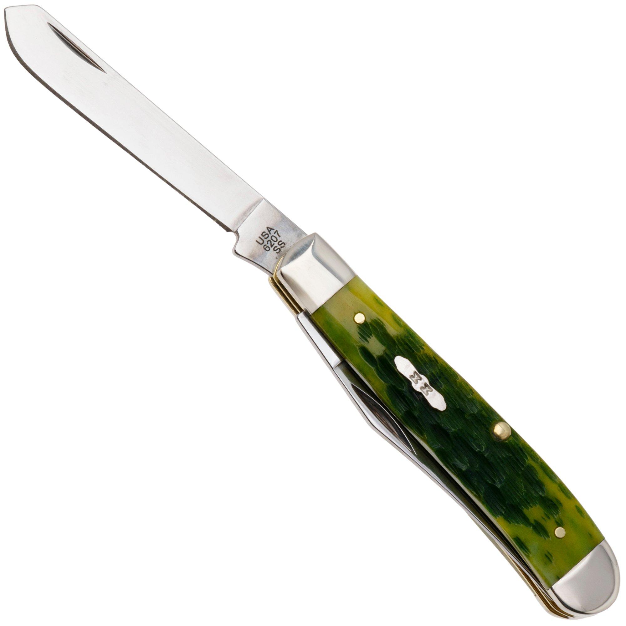 Case Mini Trapper 27861, Green Apple Bone, Peach Seed Jig, 6207 SS pocket knife