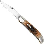 Case Folding Hunter 30093 Amber Bone Peach Seed Jig, 6265 Carbon Steel, couteau de poche avec fourreau