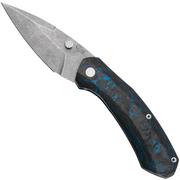 Case Westline 36556 Blue & Black & White Marbled Carbon Fiber, Drop Point Blade S35VN coltello da tasca