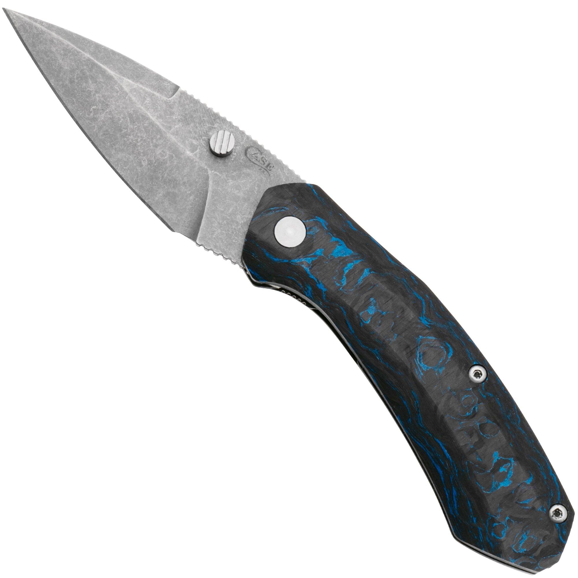 Case Westline 36556 Blue & Black Marbled Carbon Fiber, Drop Point Blade S35VN Taschenmesser