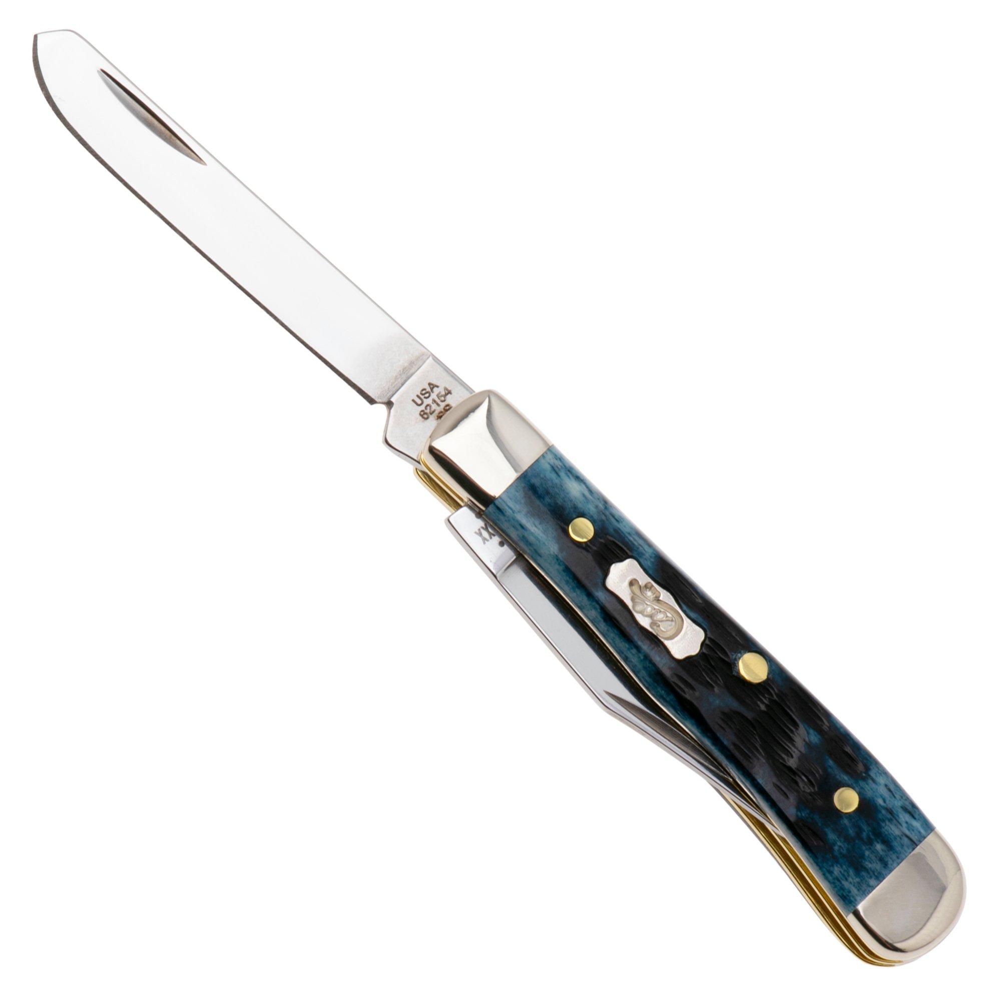 Case Pocket Tiny Trapper, Worn Mediterranean Blue Bone, Peach Seed Jig 51862, 62154 Stainless Steel Taschenmesser